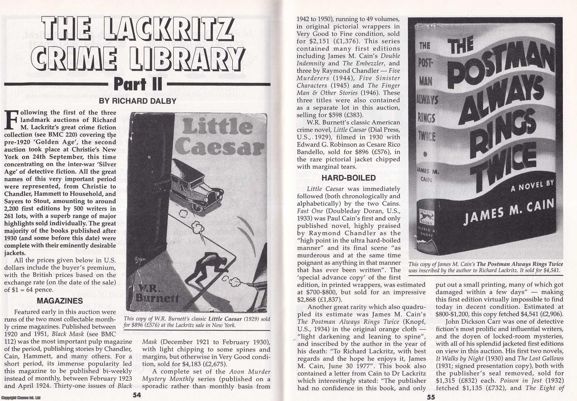 Richard Dalby - The Lackritz Crime Library. Part II. This is an original article separated from an issue of The Book & Magazine Collector publication.