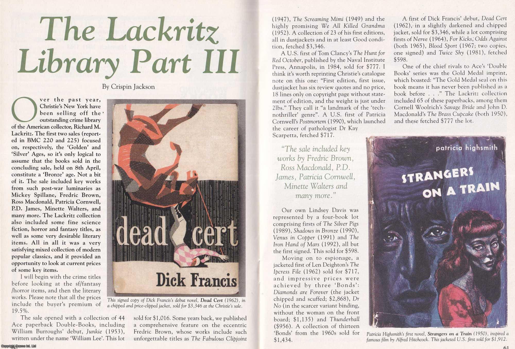 Crispin Jackson - The Lackritz Library Part III. This is an original article separated from an issue of The Book & Magazine Collector publication, 2003.