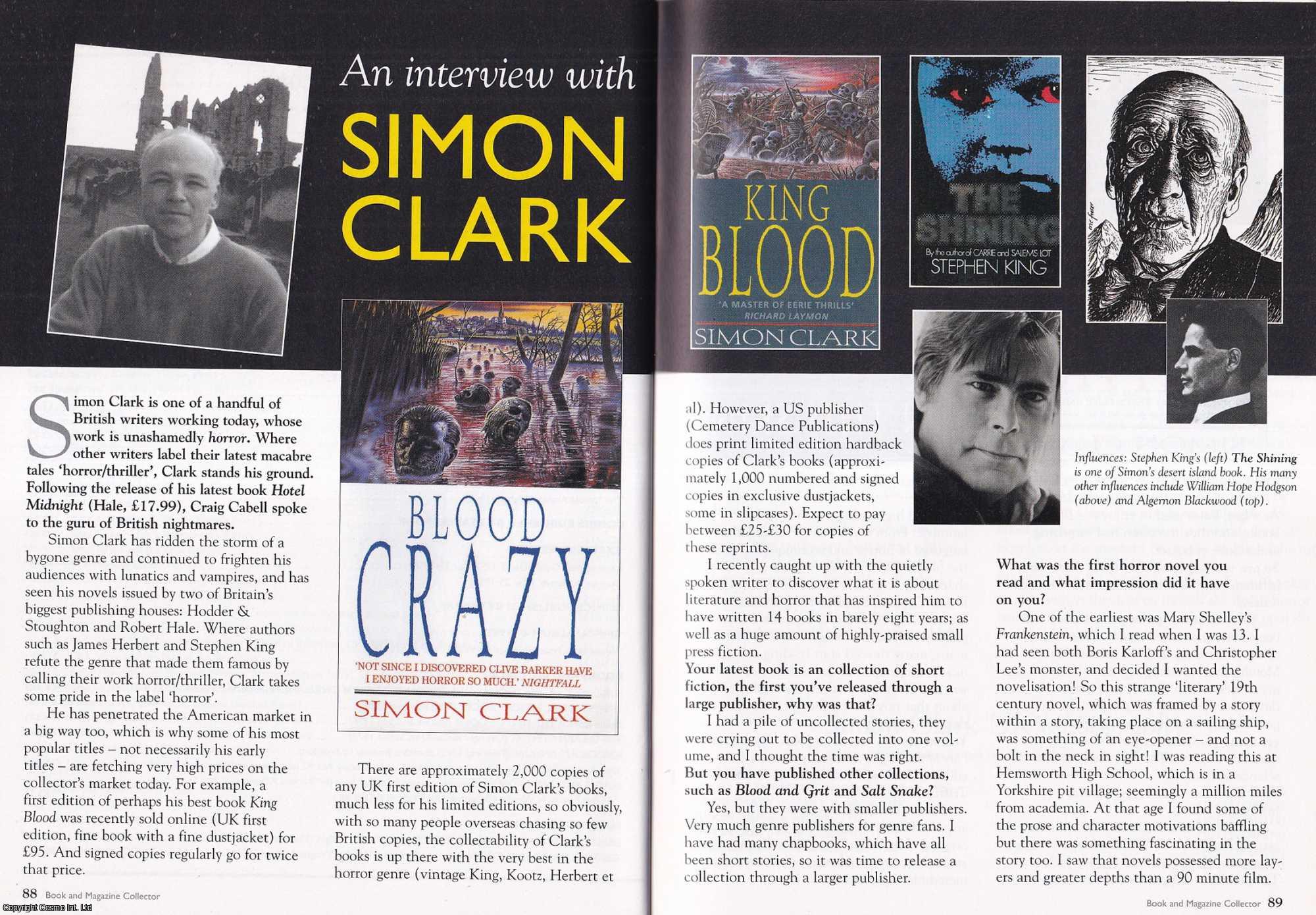 --- - An Interview with Simon Clark. This is an original article separated from an issue of The Book & Magazine Collector publication.