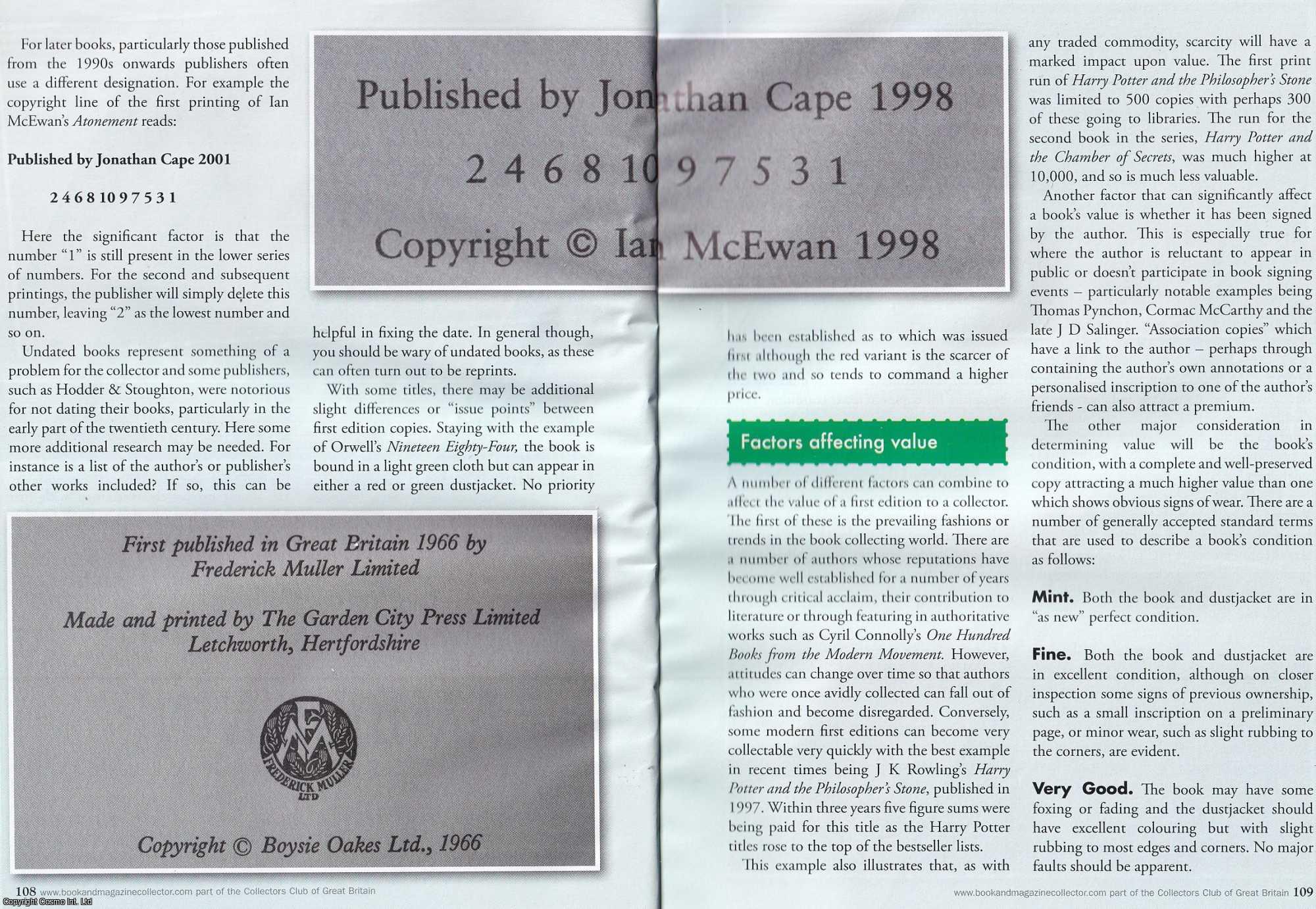 Stephen Honey - Recognising and Valuing First Editions : Collecting Modern Books. Part 1. This is an original article separated from an issue of The Book & Magazine Collector publication, 2010.