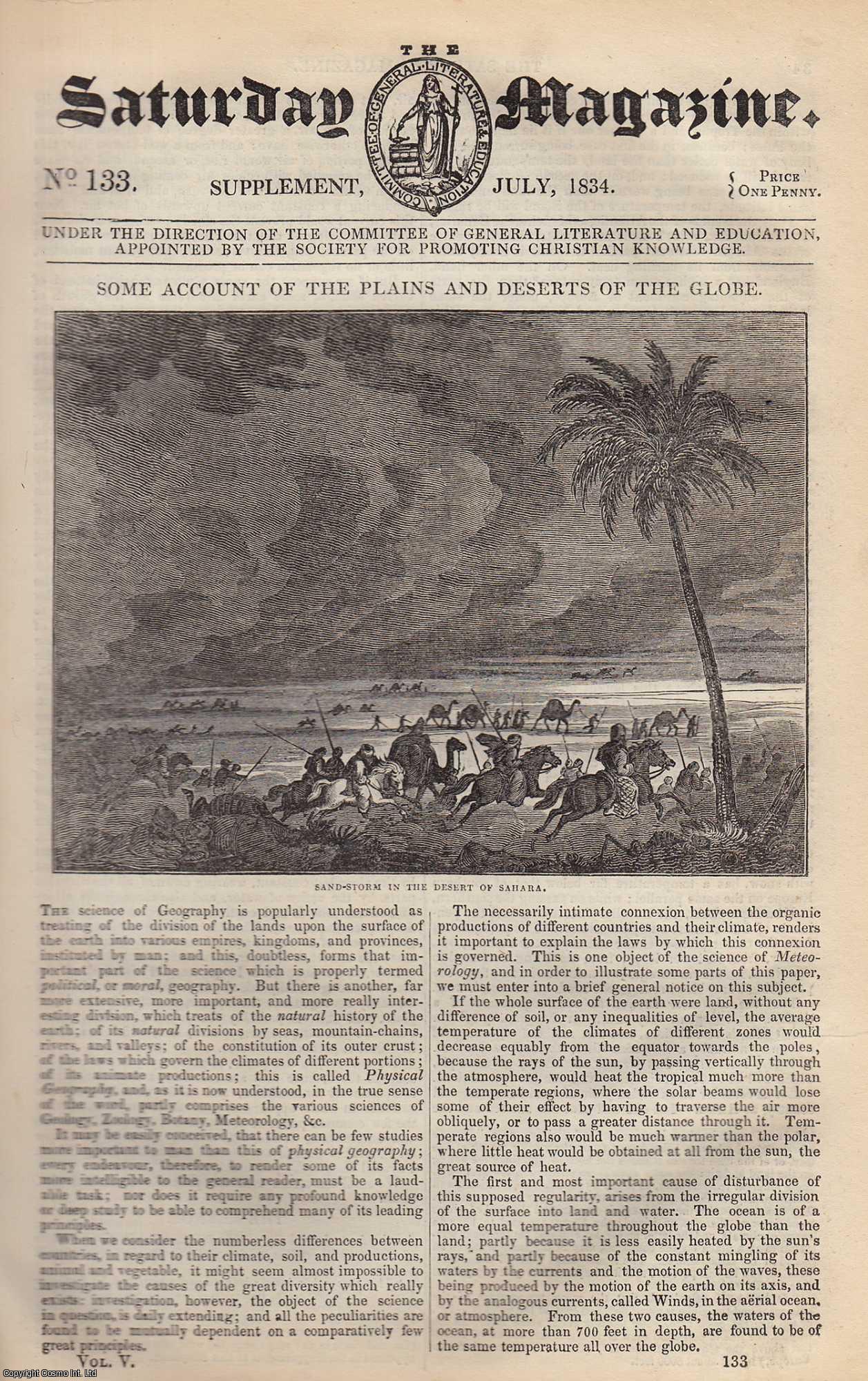 Saturday Magazine - The Plains and Deserts of The Globe; The Llanos; The Pampas; The Great Desert of Africa; The Table Land of Central Asia. Issue No. 133. July, 1834. A complete rare weekly issue of the Saturday Magazine, 1834.