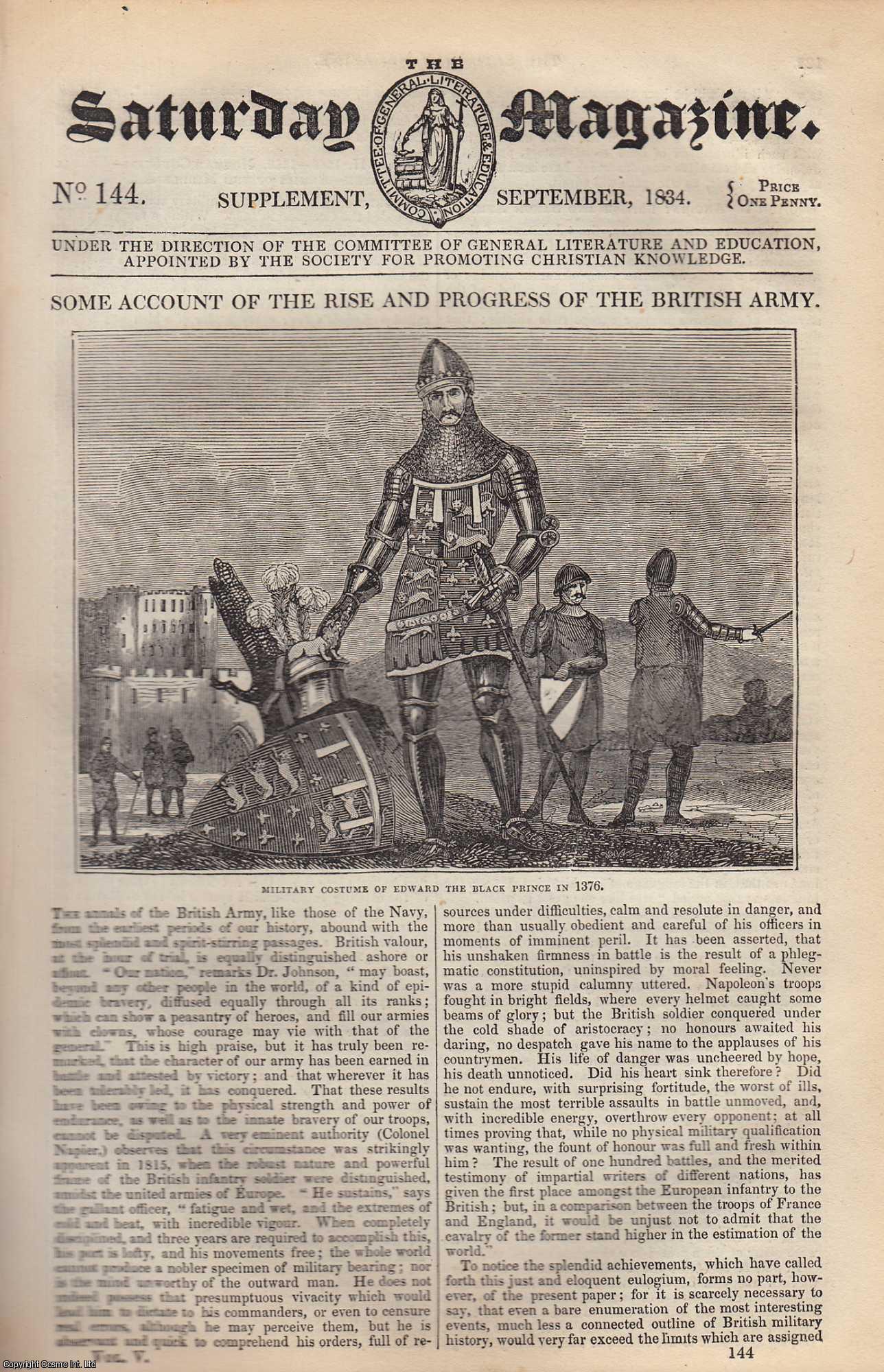 ---. - The Rise and Progress of The British Army. Issue No. 144. September, 1834. A complete rare weekly issue of the Saturday Magazine, 1834.