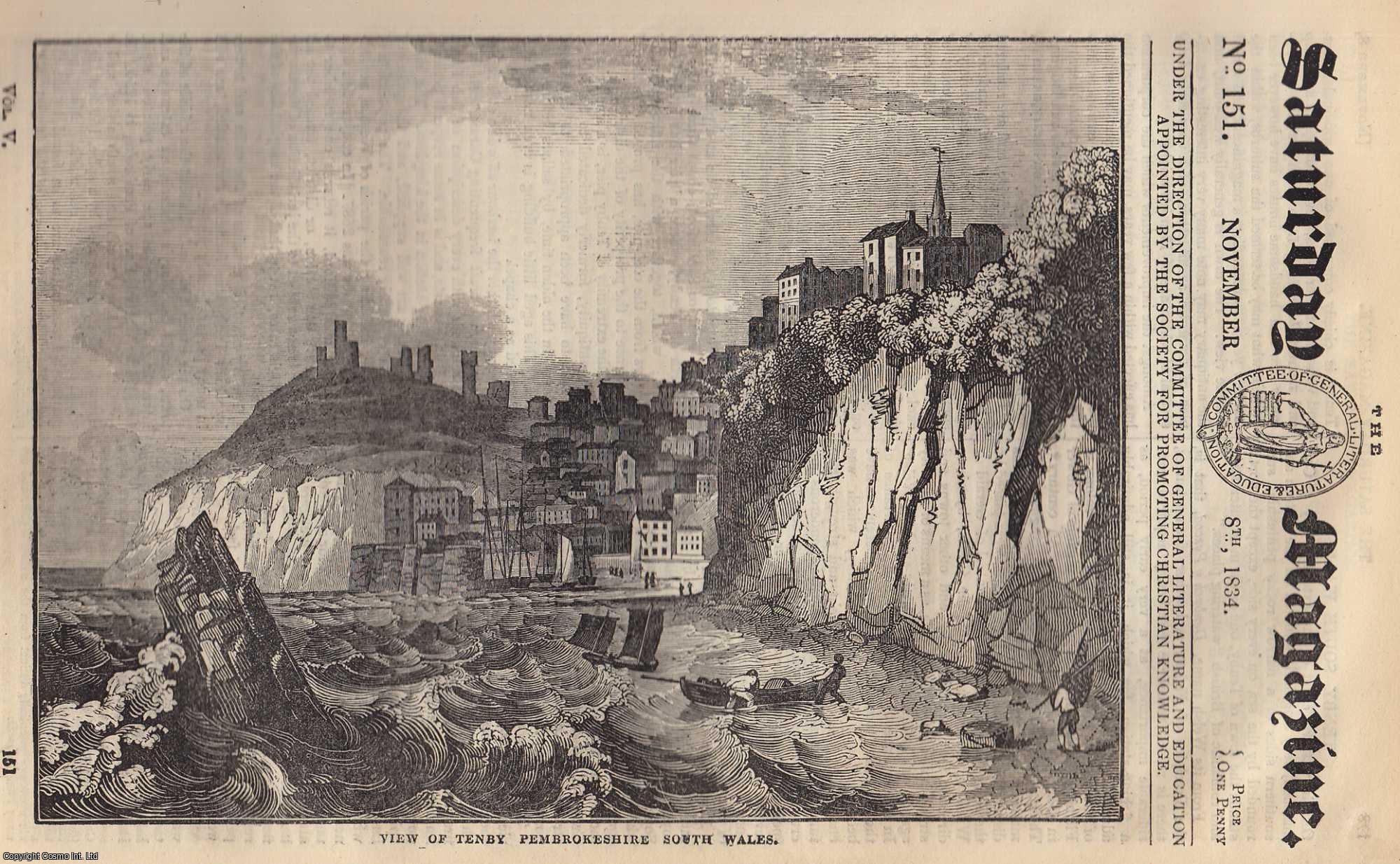---. - Tenby, South Wales; The Mines of Great Britain; Merino Sheep, and Their Migrations; Half-Way Island, in The Indian Sea; The Wild Ass. Issue No. 151. November, 1834. A complete rare weekly issue of the Saturday Magazine, 1834.