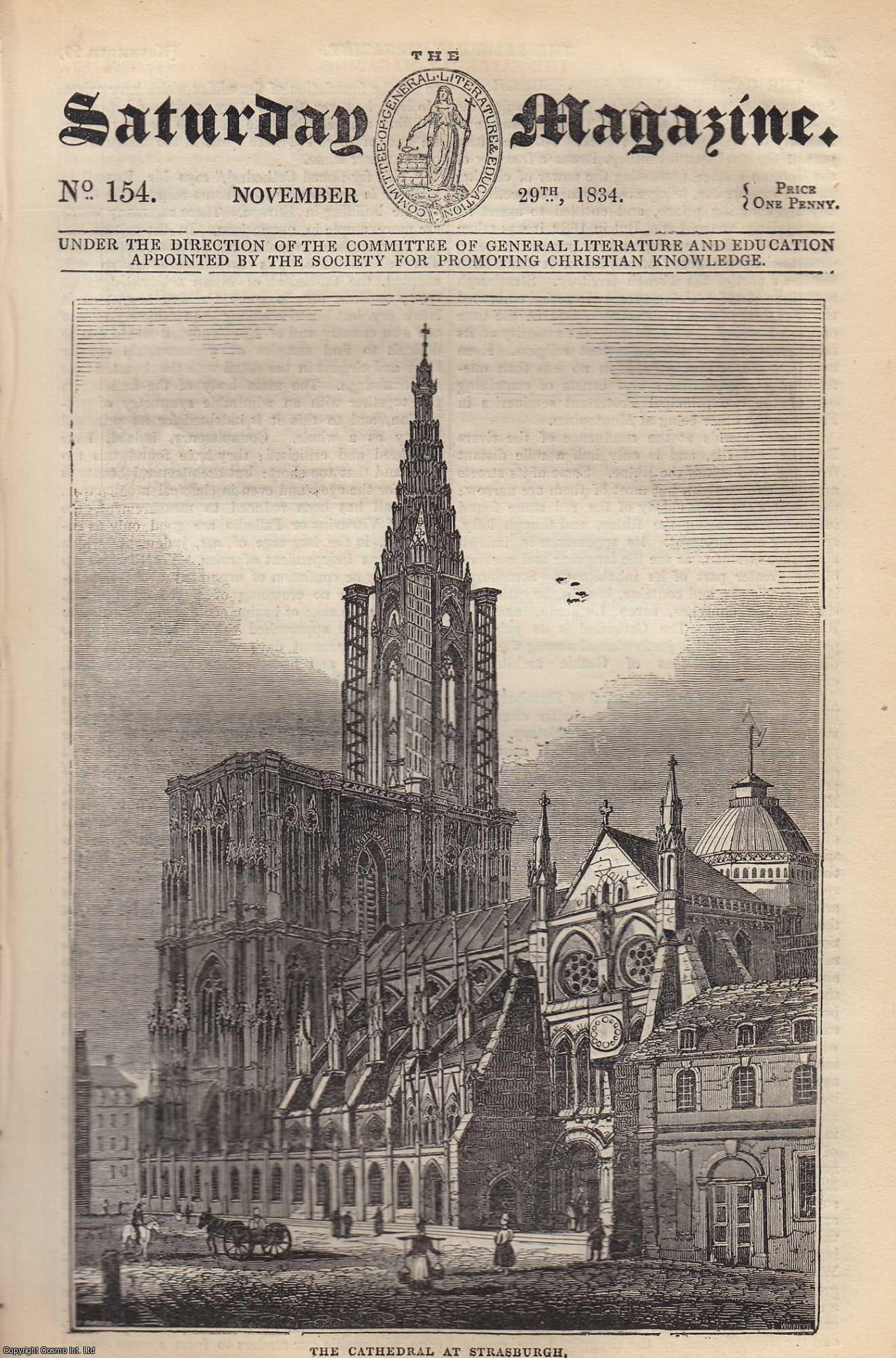 Saturday Magazine - The Cathedral of Strasburgh; The Luminous Appearance of The Sea; The Entry into Toulouse; The Last Days and Thoughts of Dr. Johnson. Issue No. 154. November, 1834. A complete rare weekly issue of the Saturday Magazine, 1834.
