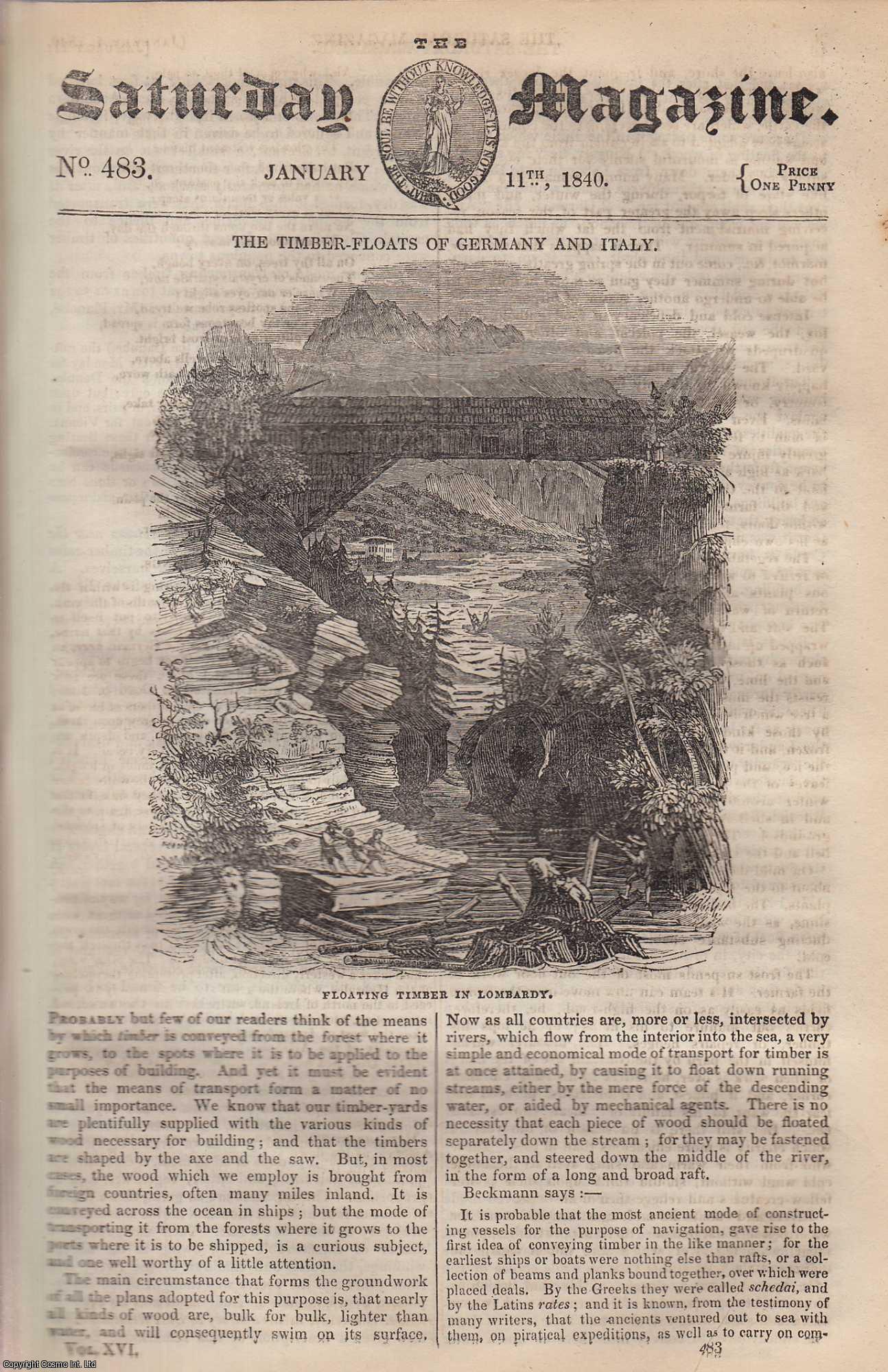 ---. - The Timber-Floats (floating timber wood) of Germany and Italy; Nineveh (Babylon). Issue No. 483. January, 1840. A complete rare weekly issue of the Saturday Magazine, 1840.