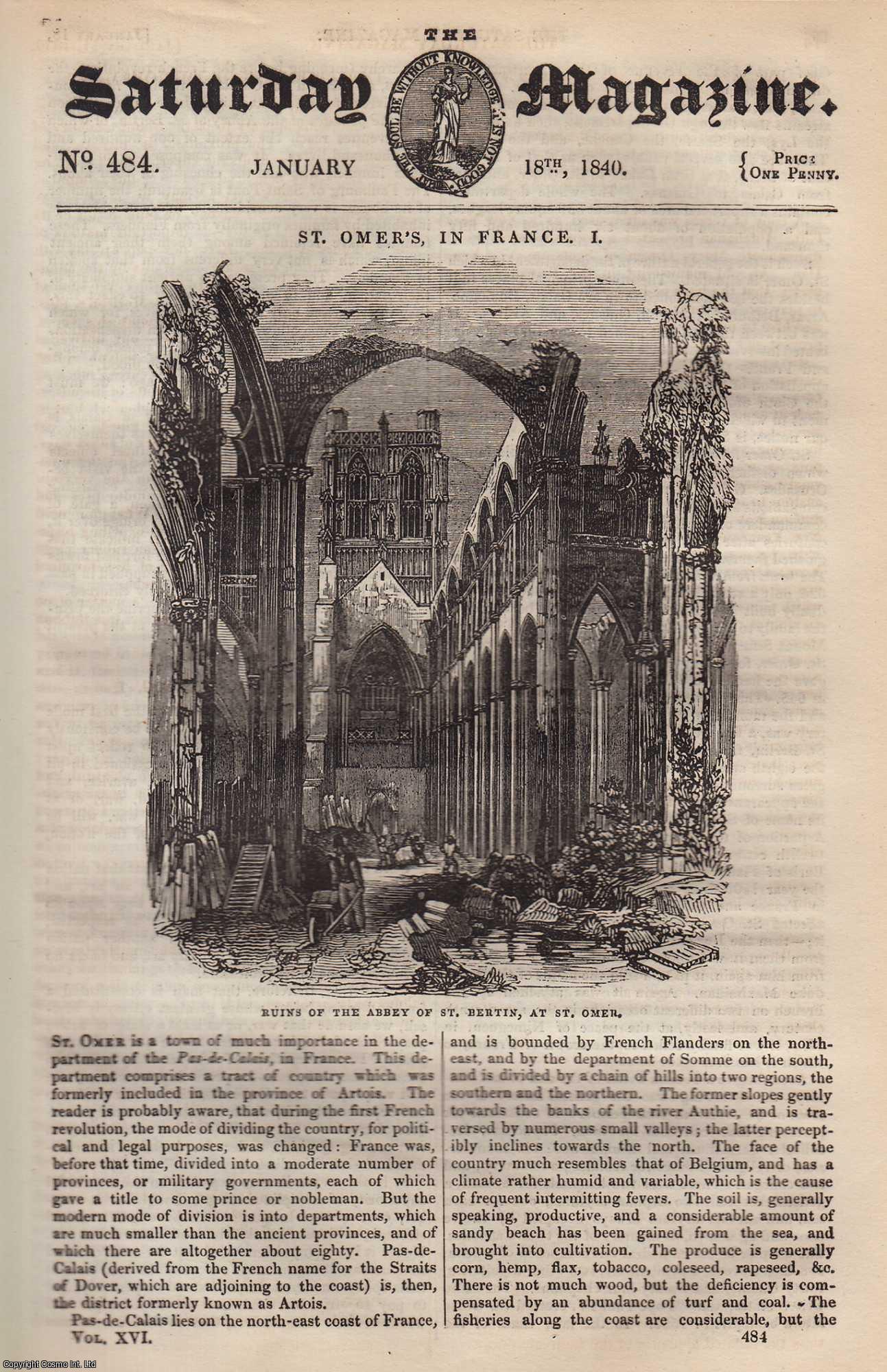 ---. - St. Omer's, in France; Military Drilling; Richmond Castle, Yorkshire; Wax Figures. Issue No. 484. January, 1840. A complete rare weekly issue of the Saturday Magazine, 1840.