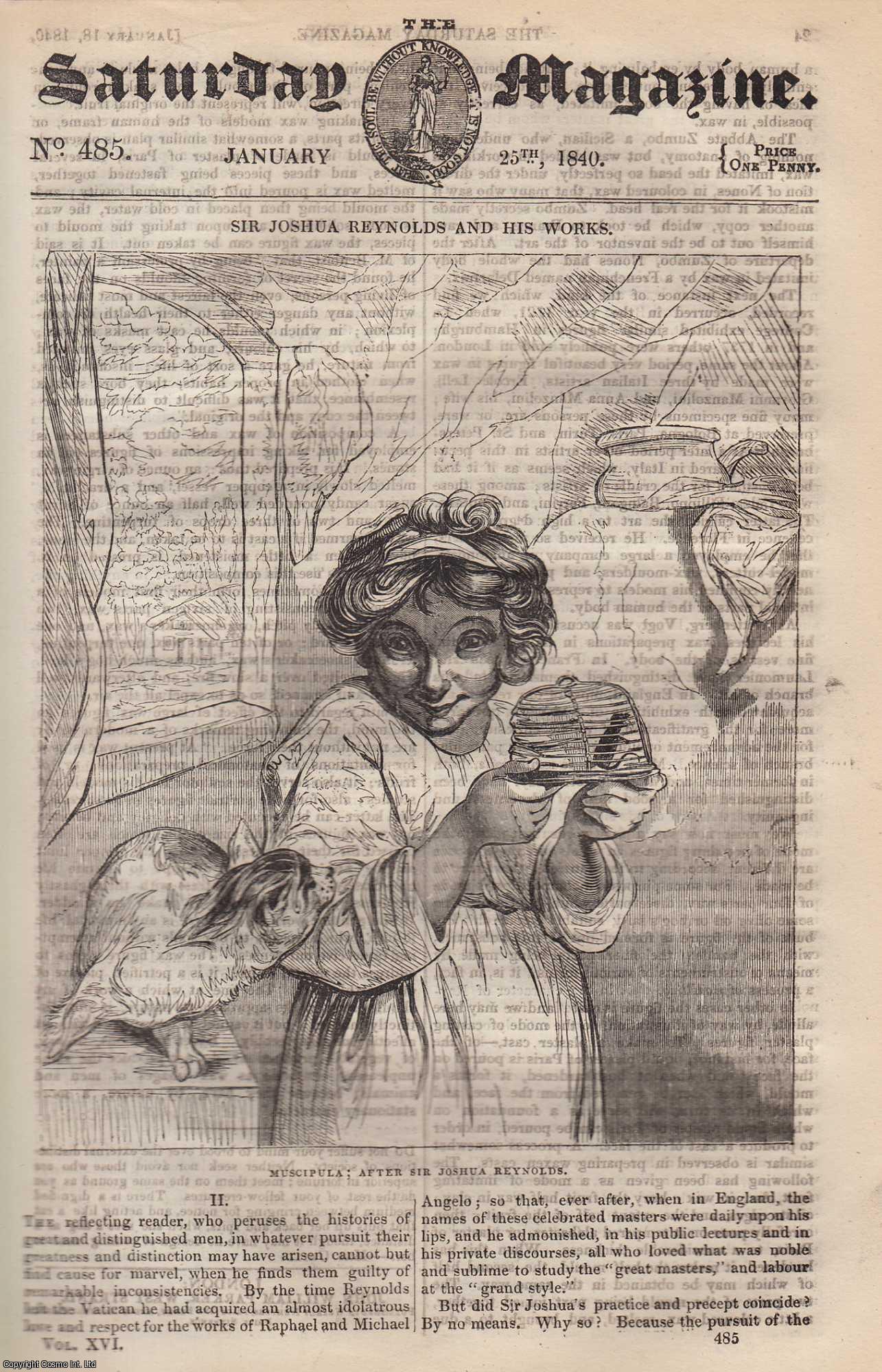 ---. - Sir Joshua Reynolds (part 2) (English Portrait Painter) and His Works; Parnell, and His Poem of The Hermit. Issue No. 485. January, 1840. A complete rare weekly issue of the Saturday Magazine, 1840.