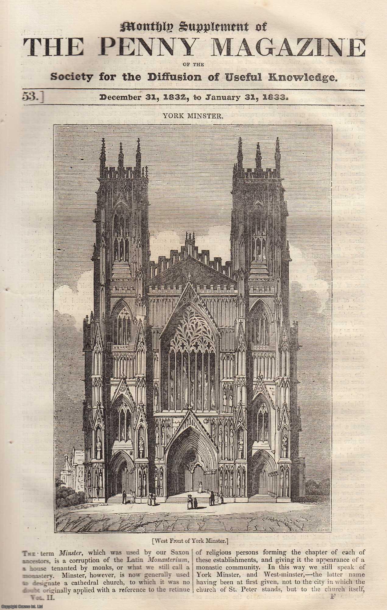 --- - York Minster; Rev. Gilbert White's Natural History of Selborne (the tree-frog, nest of the golden-crested wren), etc. Issue No. 53, December 31 to January 31st, 1833. A complete rare weekly issue of the Penny Magazine, 1833.