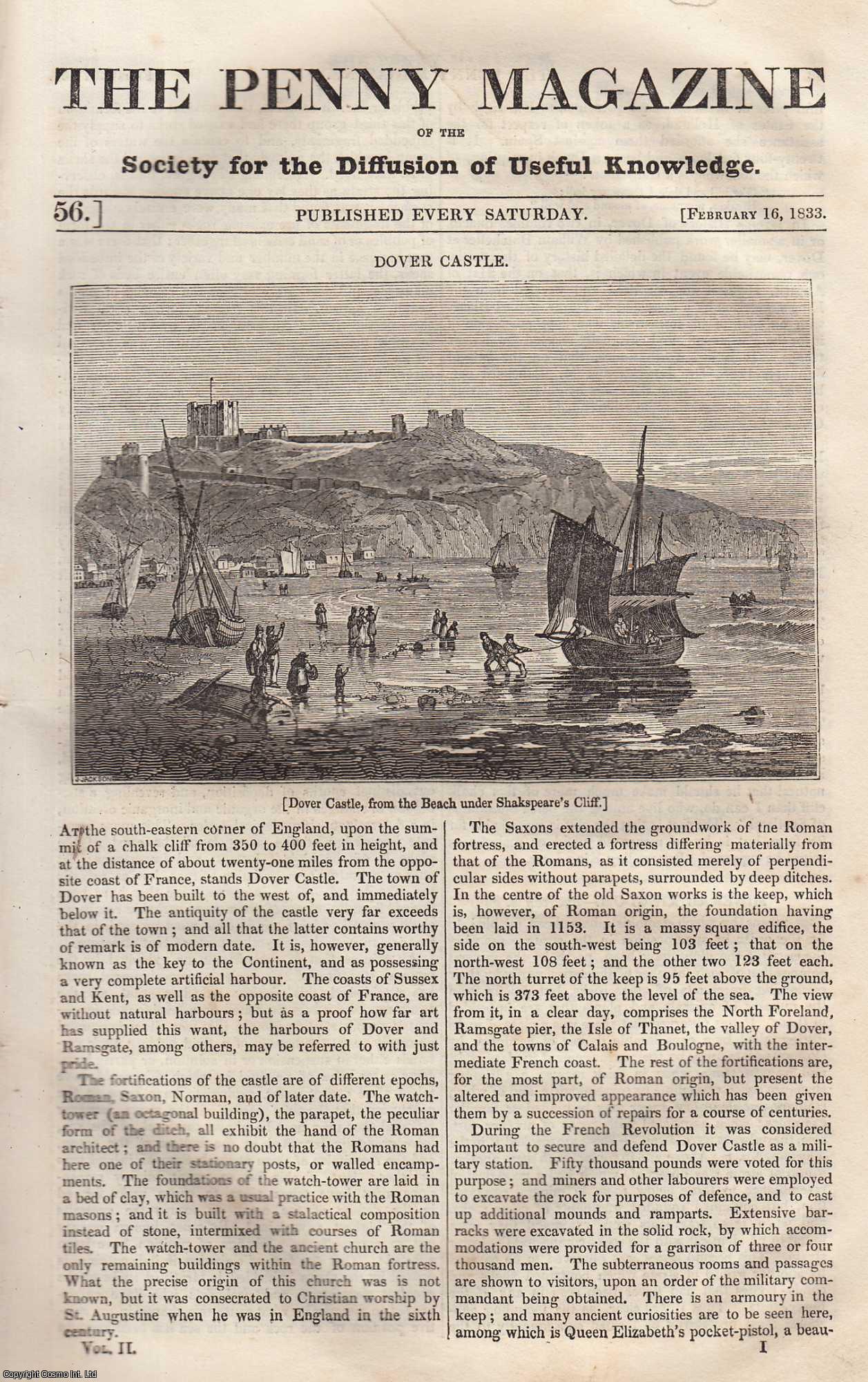 --- - Dover Castle; Gustavus The Great of Sweden; Galileo Galilei (Astronomer); The Bamboo (plant), etc. Issue No. 56, February 9th, 1833. A complete rare weekly issue of the Penny Magazine, 1833.