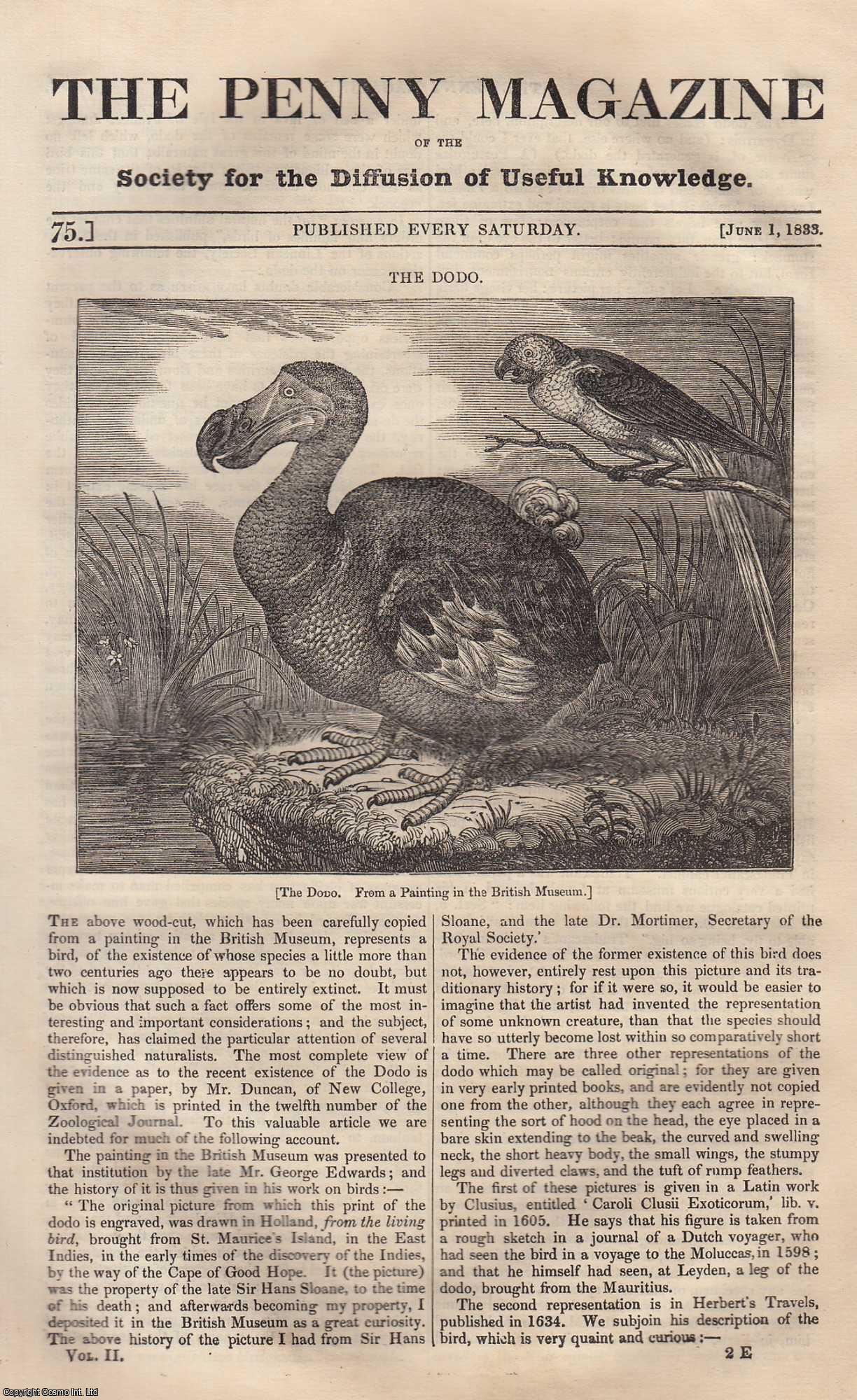 --- - The Dodo (bird); Battle Abbey (battle between King Harold & William of Normandy); A Cingalese Book, etc. Issue No. 75, June 1st, 1833. A complete rare weekly issue of the Penny Magazine, 1833.