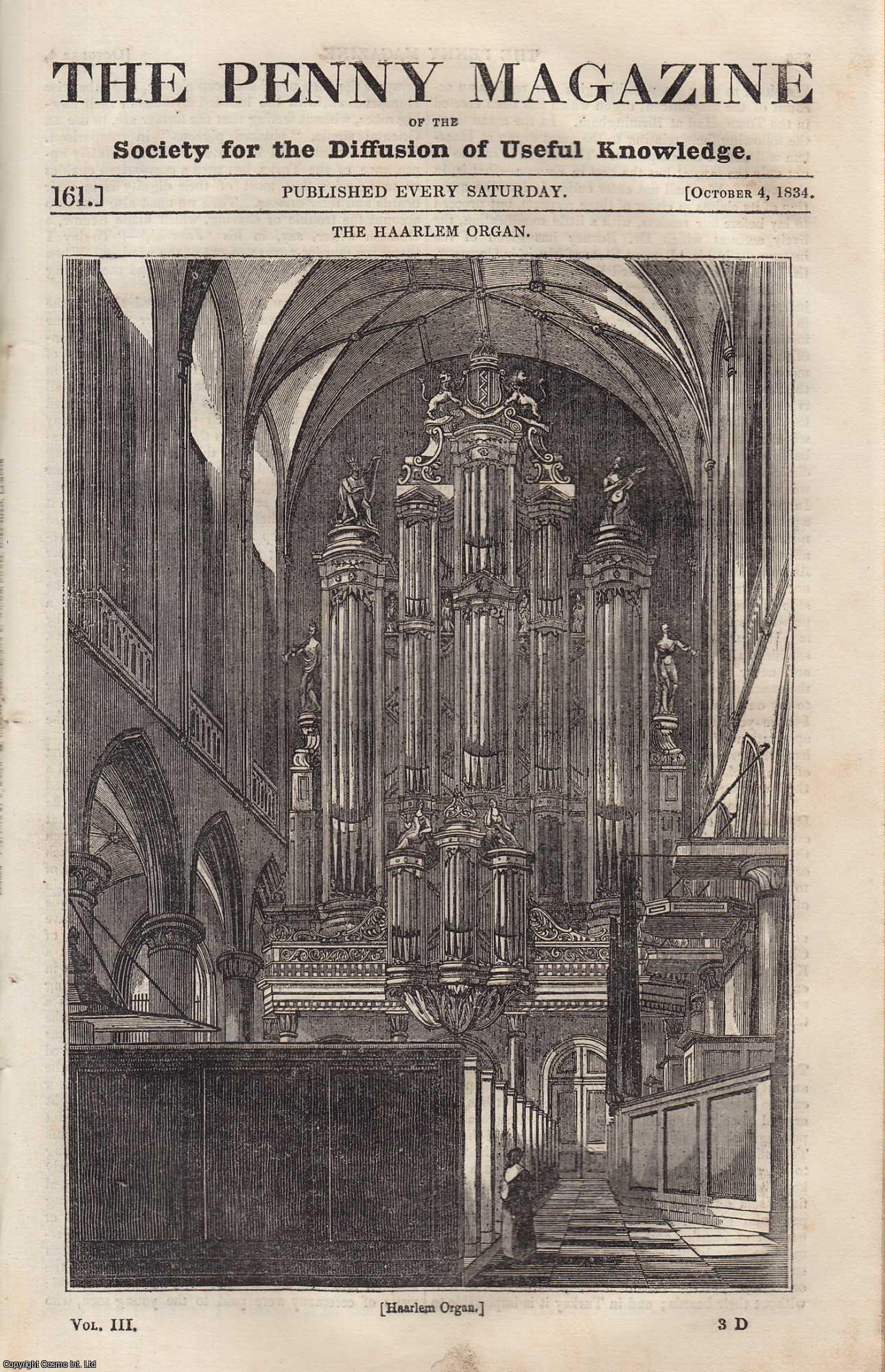 --- - The Haarlem Organ (organ of the Sint-Bavokerk); The Pyramid Cemetery (Mr. Willson); Hawking, or Falconry, etc. Issue No. 161, October 4th, 1834. A complete rare weekly issue of the Penny Magazine, 1834.
