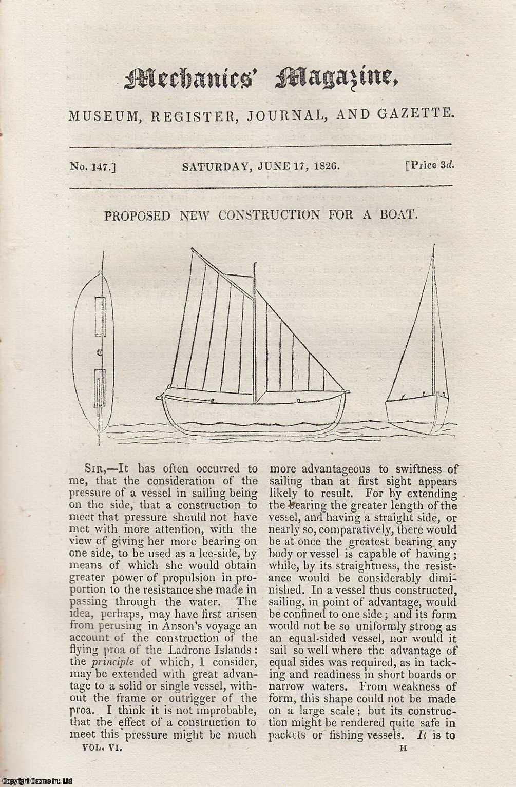 ---. - John Orchard's Vacuum Engine; Thomas Oxley's Gas Engine; Air Balloons (1), etc. Mechanics Magazine, Museum, Register, Journal and Gazette. Issue No. 146. A complete rare weekly issue of the Mechanics' Magazine, 1826.
