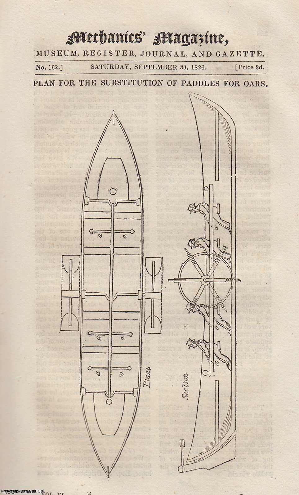 ---. - Safety Valves; Blow-Pipe; Matthew Boulton (Manufacturer); Clock and Watch-Making, etc. Mechanics Magazine, Museum, Register, Journal and Gazette. Issue No. 156. A complete rare weekly issue of the Mechanics' Magazine, 1826.
