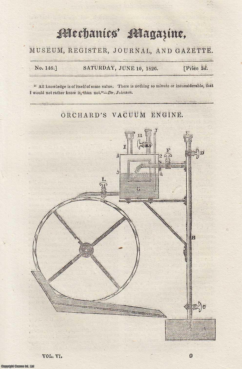 ---. - Plan For The Substitution of Paddles For Oars; Improvement in Whiskey; Relative Value of Fuel, etc. Mechanics Magazine, Museum, Register, Journal and Gazette. Issue No. 162. A complete rare weekly issue of the Mechanics' Magazine, 1826.