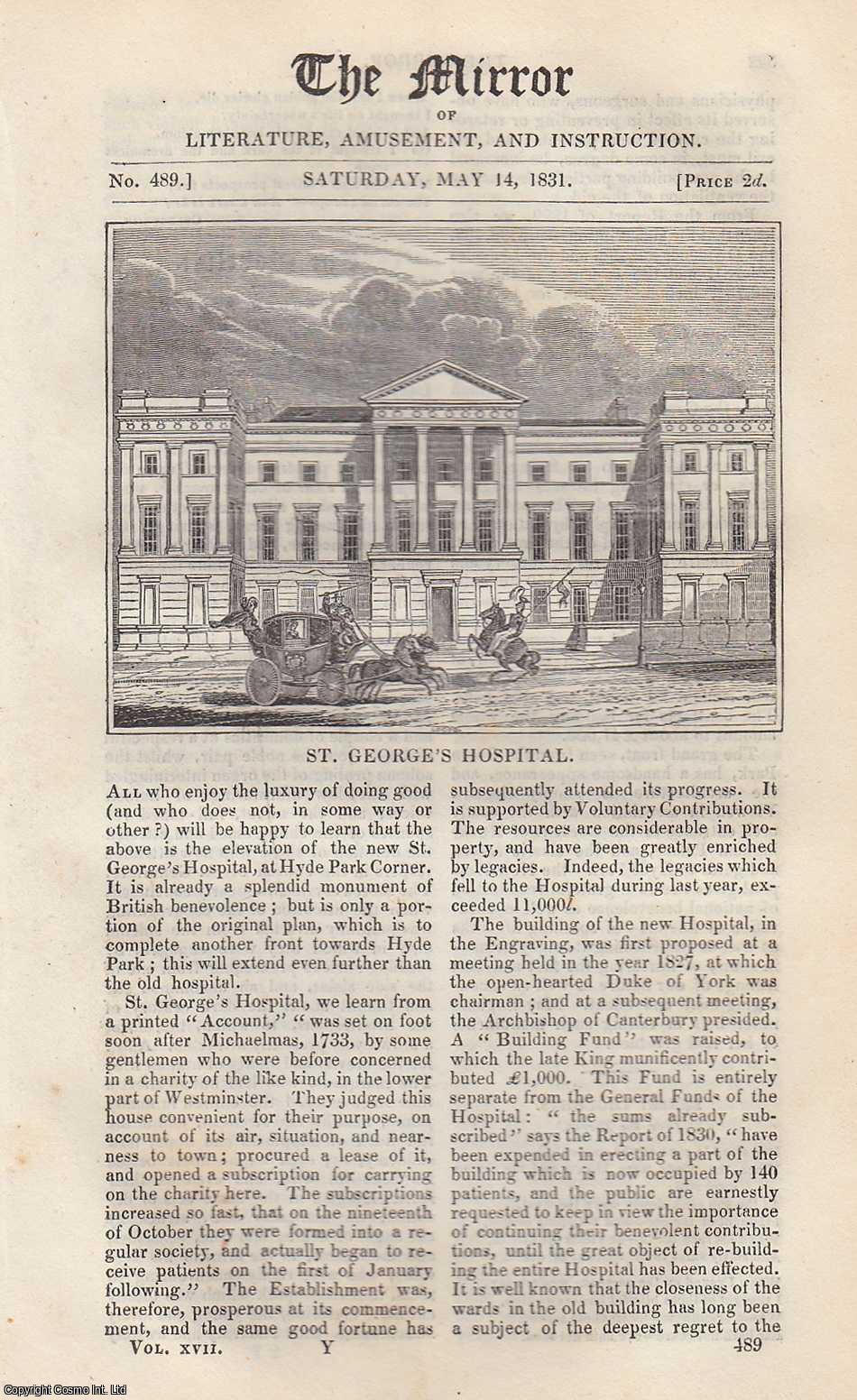 THE MIRROR - St. George's Hospital (Hyde Park Corner). A complete rare weekly issue of the Mirror of Literature, Amusement, and Instruction, 1831.
