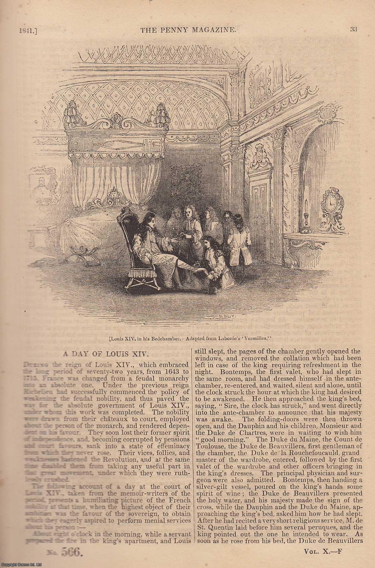 --- - A Day of Louis XIV; Dunbarton Castle; The Martyrs Memorial, Oxford; Opossum and Racoon Hunting, etc. Issue No. 566, 1841. A complete rare weekly issue of the Penny Magazine, 1841.