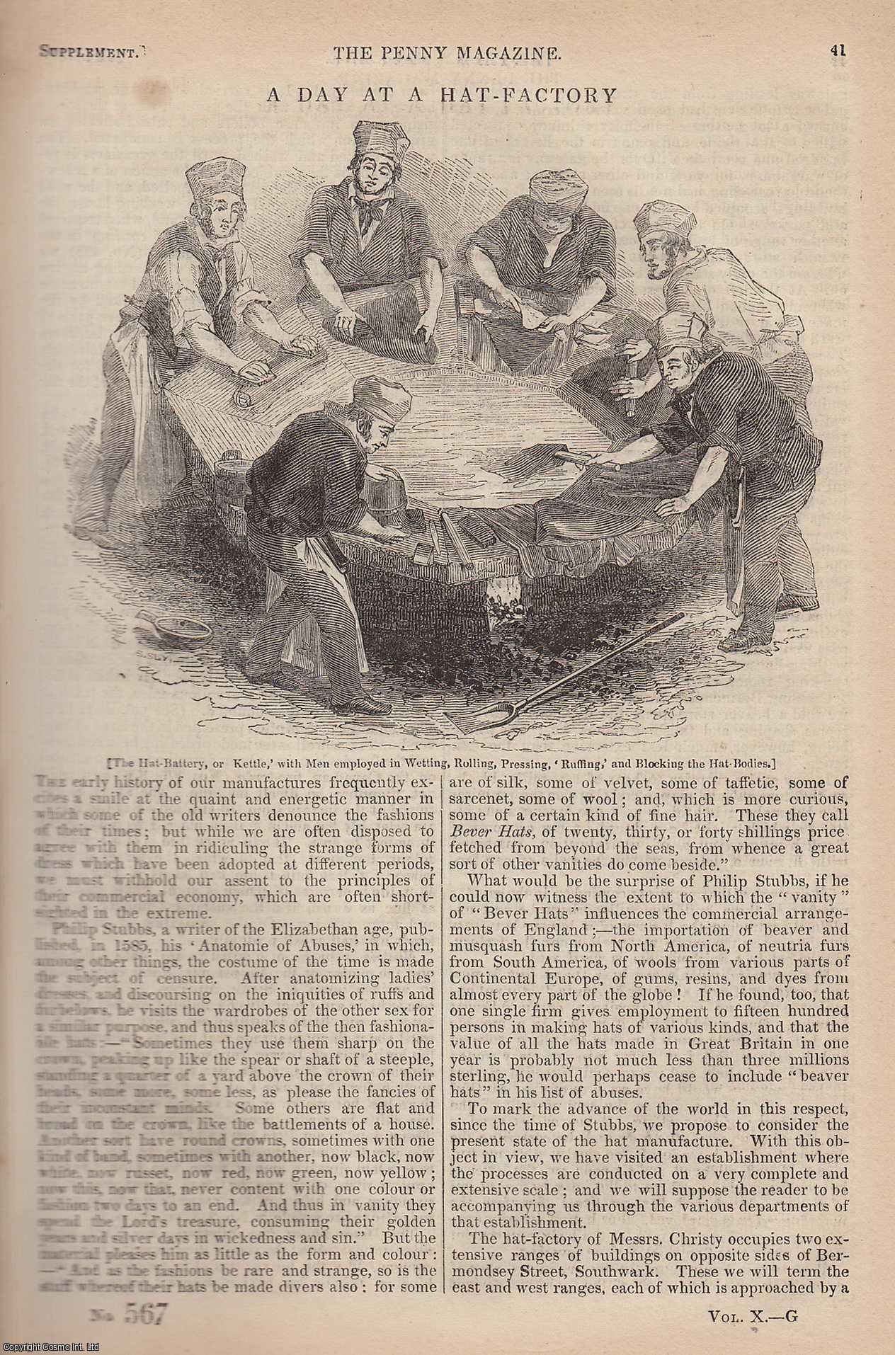 --- - A Day at The Hat-Factory of Messrs, Bermondsey Street, Southwark. Issue No. 567, 1841. A complete rare weekly issue of the Penny Magazine, 1841.