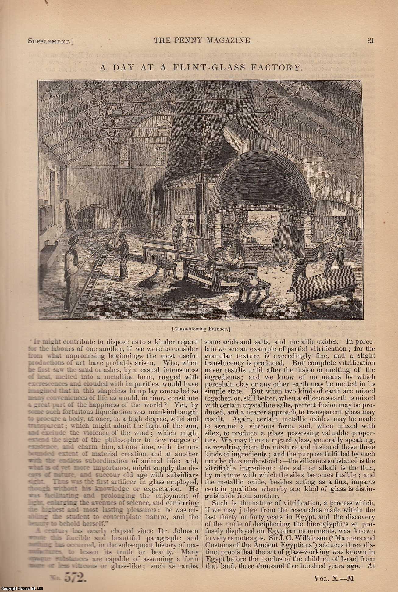 --- - A Day at a Flint-Glass Factory, Holland Street, Blackfriars, London. Issue No. 572, 1841. A complete rare weekly issue of the Penny Magazine, 1841.