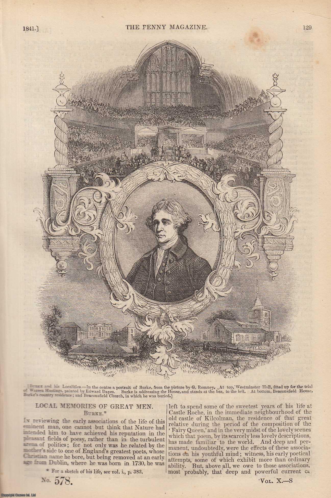 --- - Edmund Burke (Philosopher): Local Memories of Great Men; The Occult Sciences (3); The Deer of The British Islands (3); Fish Used as Food in America, etc. Issue No. 578, 1841. A complete rare weekly issue of the Penny Magazine, 1841.