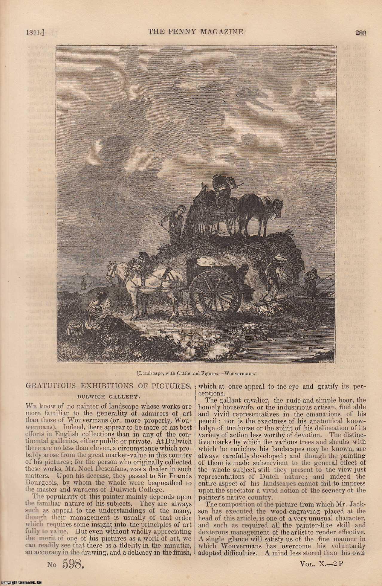 --- - The Dulwich Gallery (2): Gratuitous Exhibition of Pictures; Endemic and Epidemic Diseases (1); The Monk (Chaucer's Portrait Gallery); The Death of Plants; Reaping (or cutting the corn), etc. Issue No. 598, 1841. A complete rare weekly issue of the Penny Magazine, 1841.