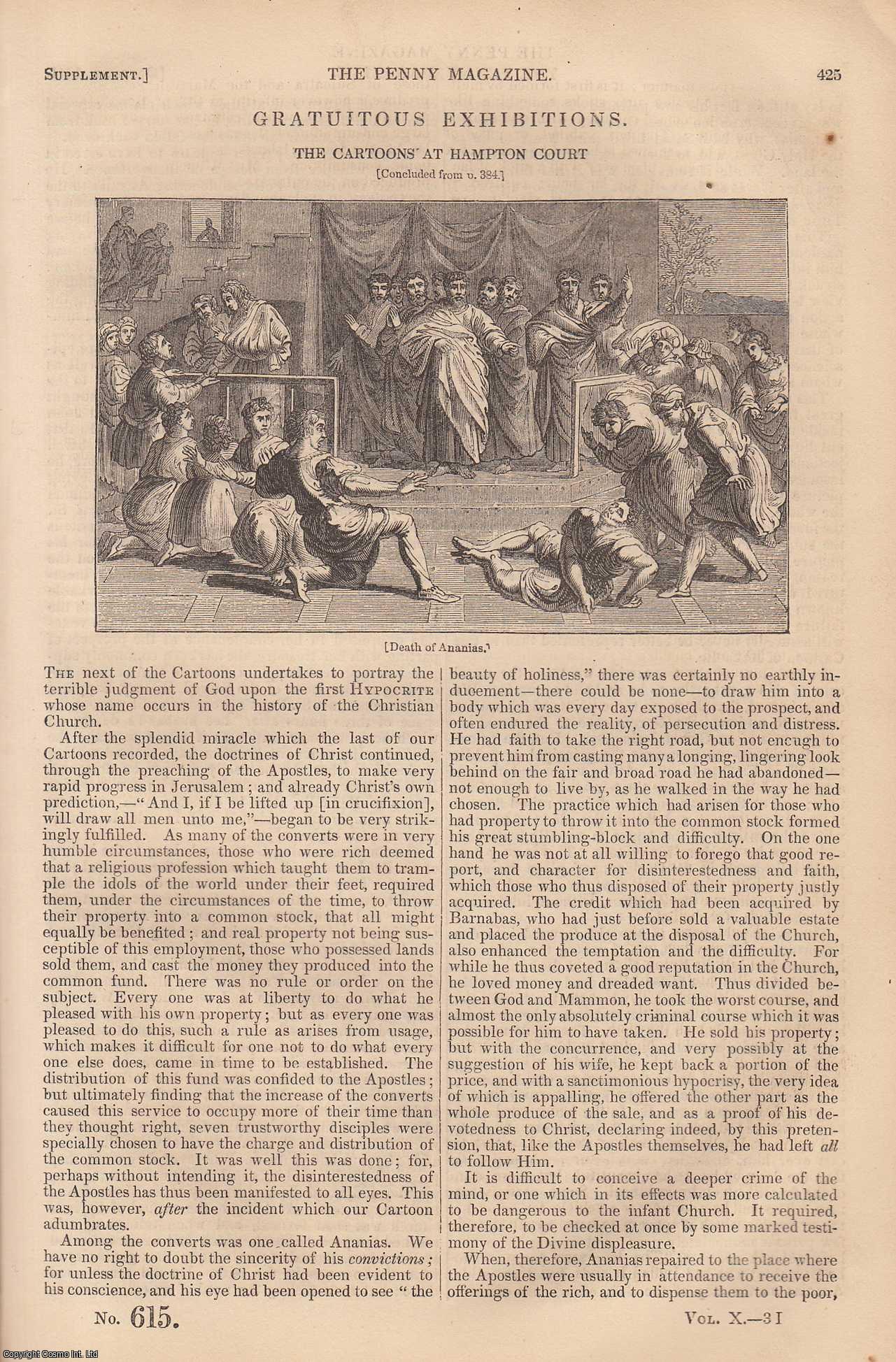 --- - The Cartoons (2) at Hampton Court (Gratuitous Exhibitions). Issue No. 615, 1841. A complete rare weekly issue of the Penny Magazine, 1841.