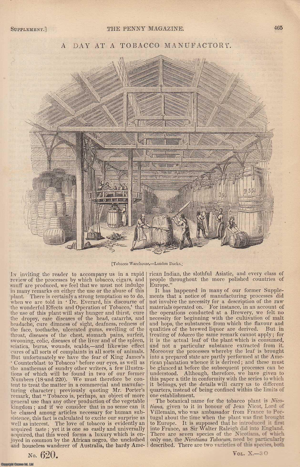 --- - A Day at a Tobacco Manufactory, London Docks. Issue No. 620, 1841. A complete rare weekly issue of the Penny Magazine, 1841.
