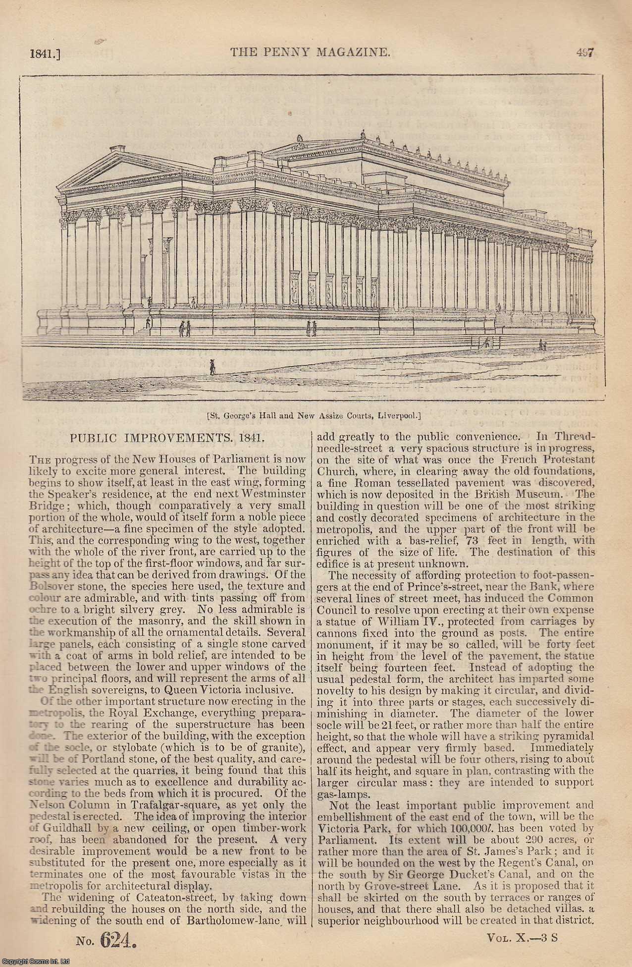 --- - St. George's Hall & New Assize Courts, Liverpool: Public Improvements, 1841, etc. Issue No. 624, 1841. A complete rare weekly issue of the Penny Magazine, 1841.