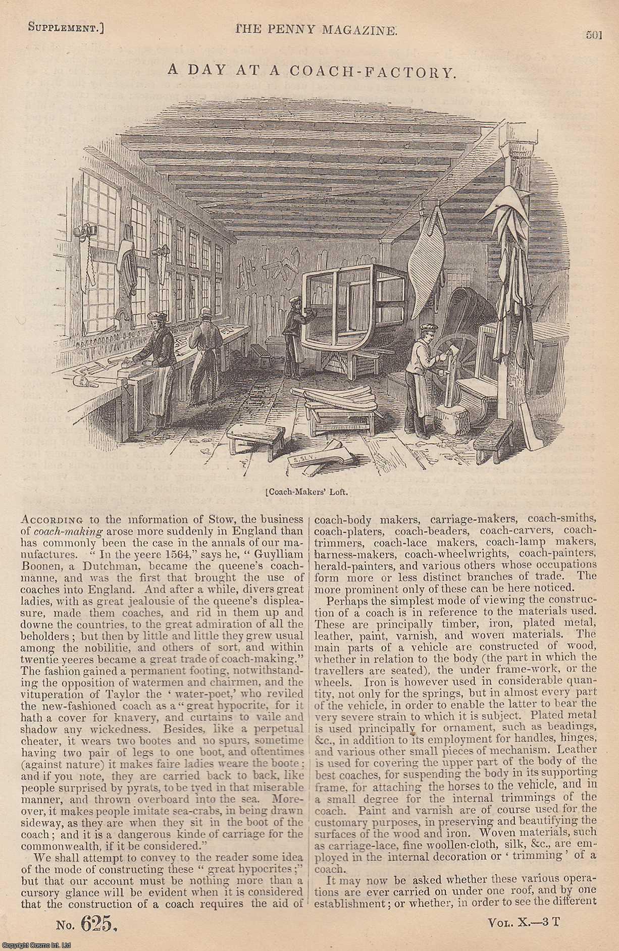 --- - A Day at a Coach-Factory (Messrs. Curll & Glover, Sutton Street, Soho. Issue No. 625, 1841. A complete rare weekly issue of the Penny Magazine, 1841.