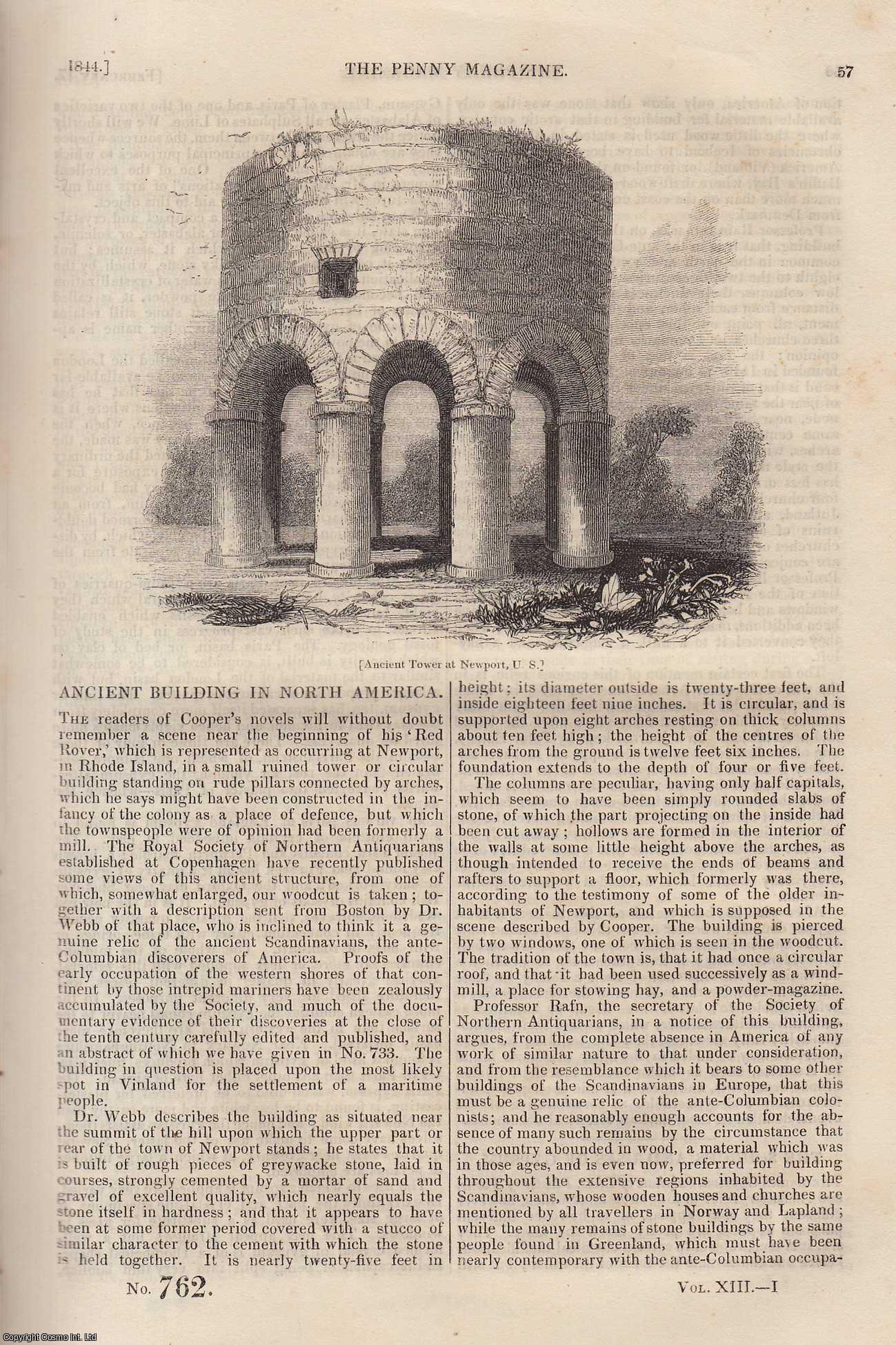 --- - Ancient Building (Tower at Newport, U.S.) in North America; The Sources and Uses of Gypsum; Hudibras (2) (a poem); The Results of Penny Postage, etc. Issue No. 762, 1844. A complete rare weekly issue of the Penny Magazine, 1844.