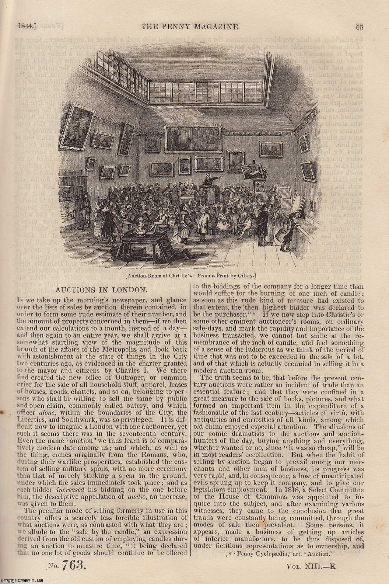 --- - Auctions in London (1) (books, pictures, etc); The Salt-Trade of Foreign Countries; Province of Biscay (Basque provinces in Spain), etc. Issue No. 763, 1844. A complete rare weekly issue of the Penny Magazine, 1844.