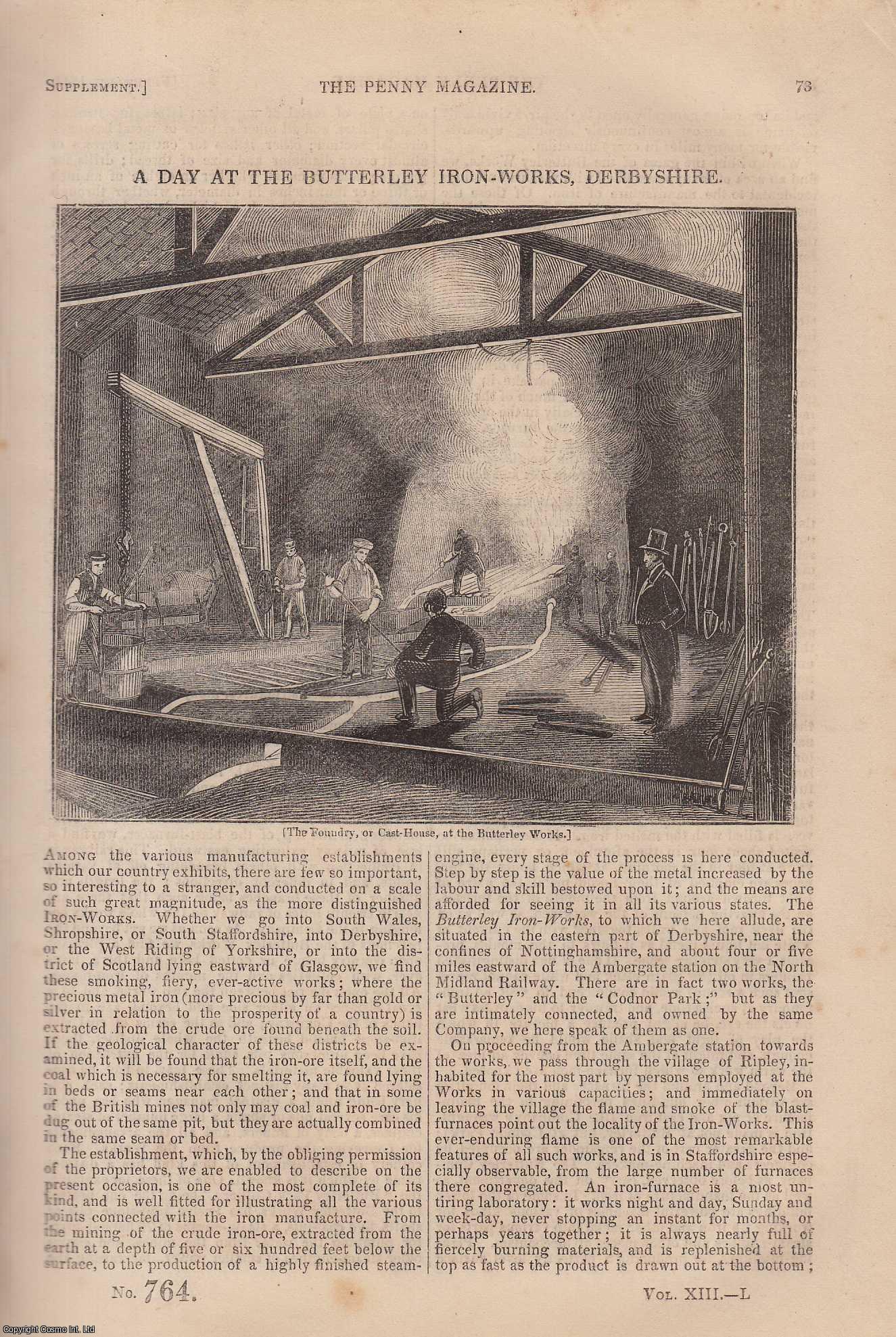 --- - A Day at The Butterley Iron-Works, Derbyshire. Issue No. 764, 1844. A complete rare weekly issue of the Penny Magazine, 1844.