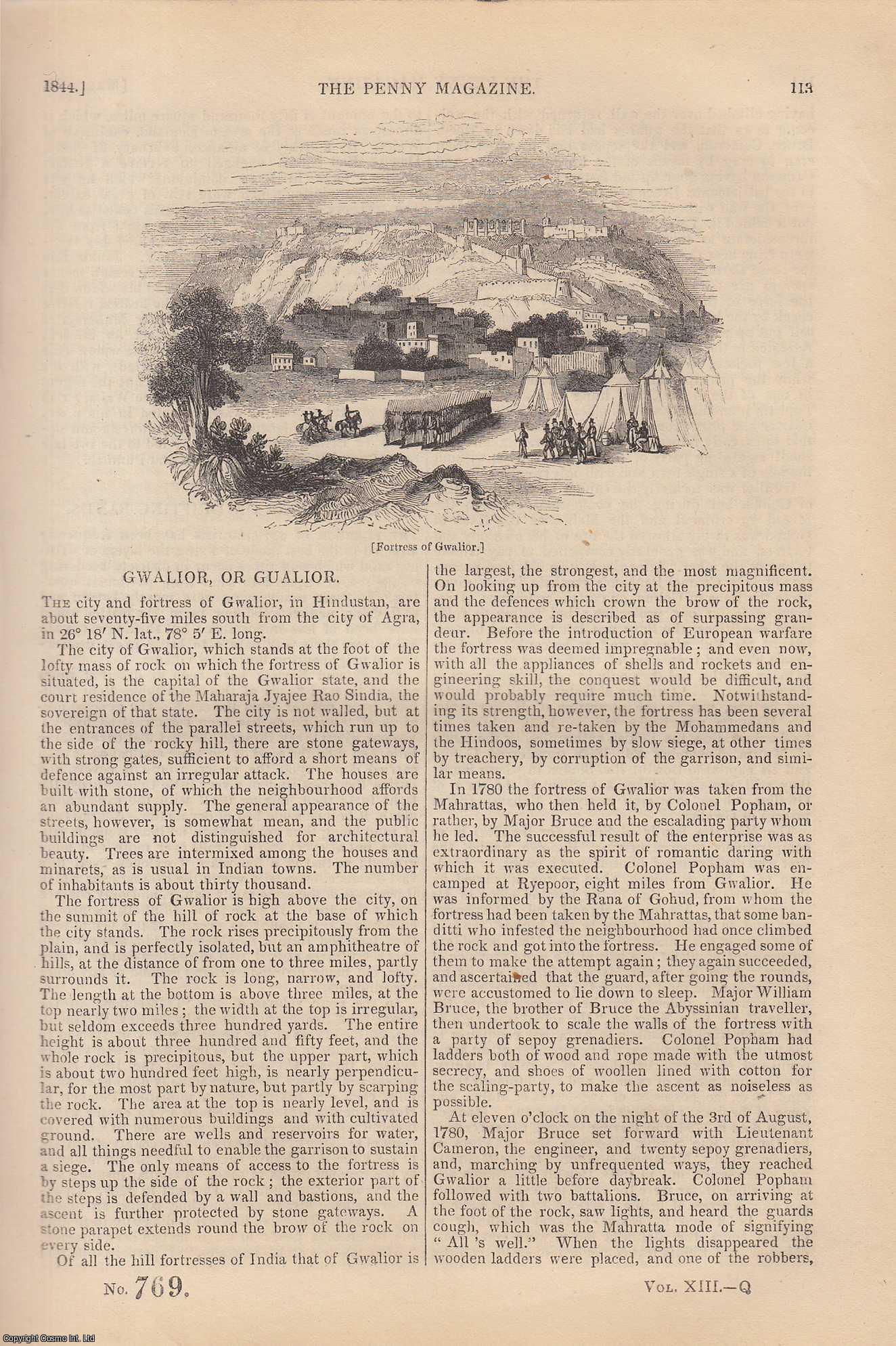 --- - The City and Fortress of Gwalior, or Gualior in Hindustan; Plantations on Drifting Sands; Balms and Balsams, etc. Issue No. 769, 1844. A complete rare weekly issue of the Penny Magazine, 1844.