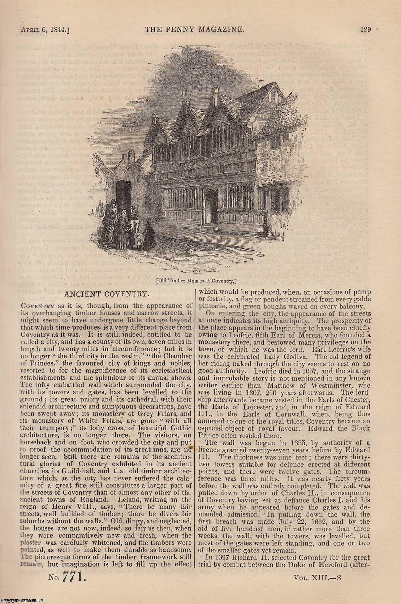 --- - Ancient Coventry; Uses of The Hazel Tree; Auctions in London (3) (books, pictures, etc); The Preservation of Timber, etc. Issue No. 771, 1844. A complete rare weekly issue of the Penny Magazine, 1844.