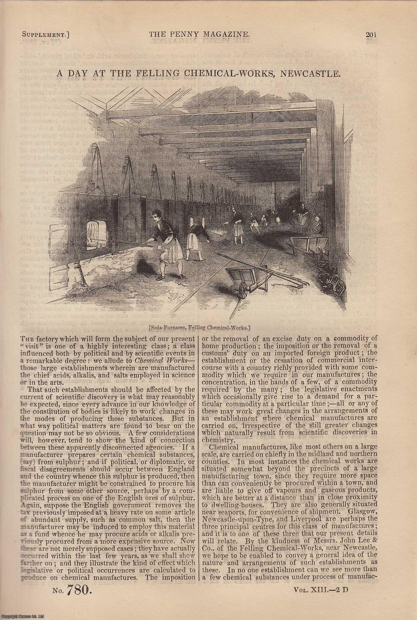 --- - A Day at The Felling Chemical-Works, Newcastle. Issue No. 780, 1844. A complete rare weekly issue of the Penny Magazine, 1844.
