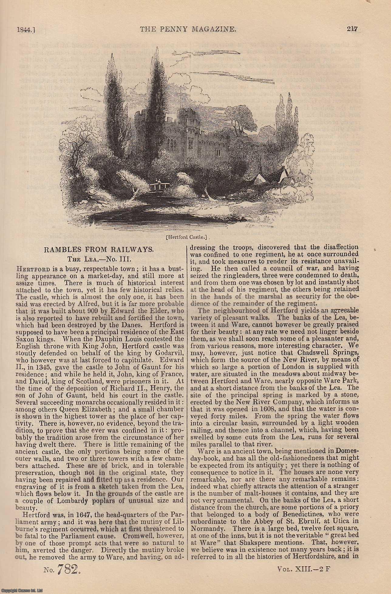--- - The River Lea (3) (Houghton Regis); The Round Church at Cambridge; The Fertilization of Land by Warping; Rice-Paper and Straw-Paper, etc. Issue No. 782, 1844. A complete rare weekly issue of the Penny Magazine, 1844.