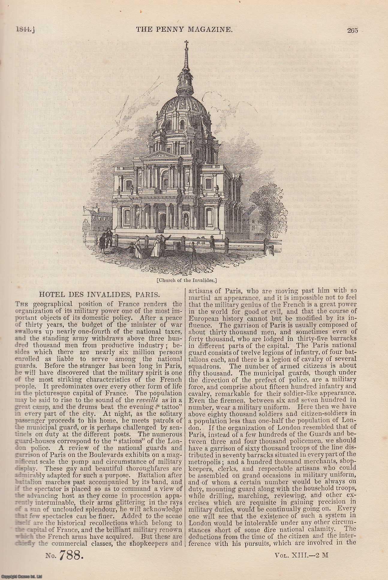--- - Hotel Des Invalides, Paris; Michael Angelo (2) (painter), etc. Issue No. 788, 1844. A complete rare weekly issue of the Penny Magazine, 1844.