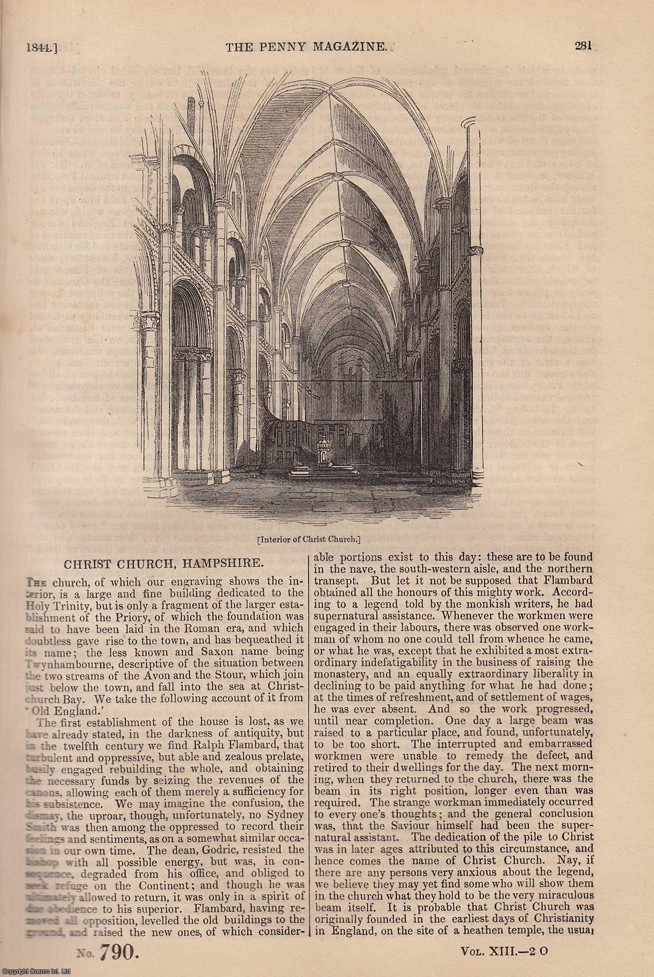 --- - Christ Church, Hampshire; The Adur, Arun, and Wey (2); Reflectors For Telescopes, etc. Issue No. 790, 1844. A complete rare weekly issue of the Penny Magazine, 1844.