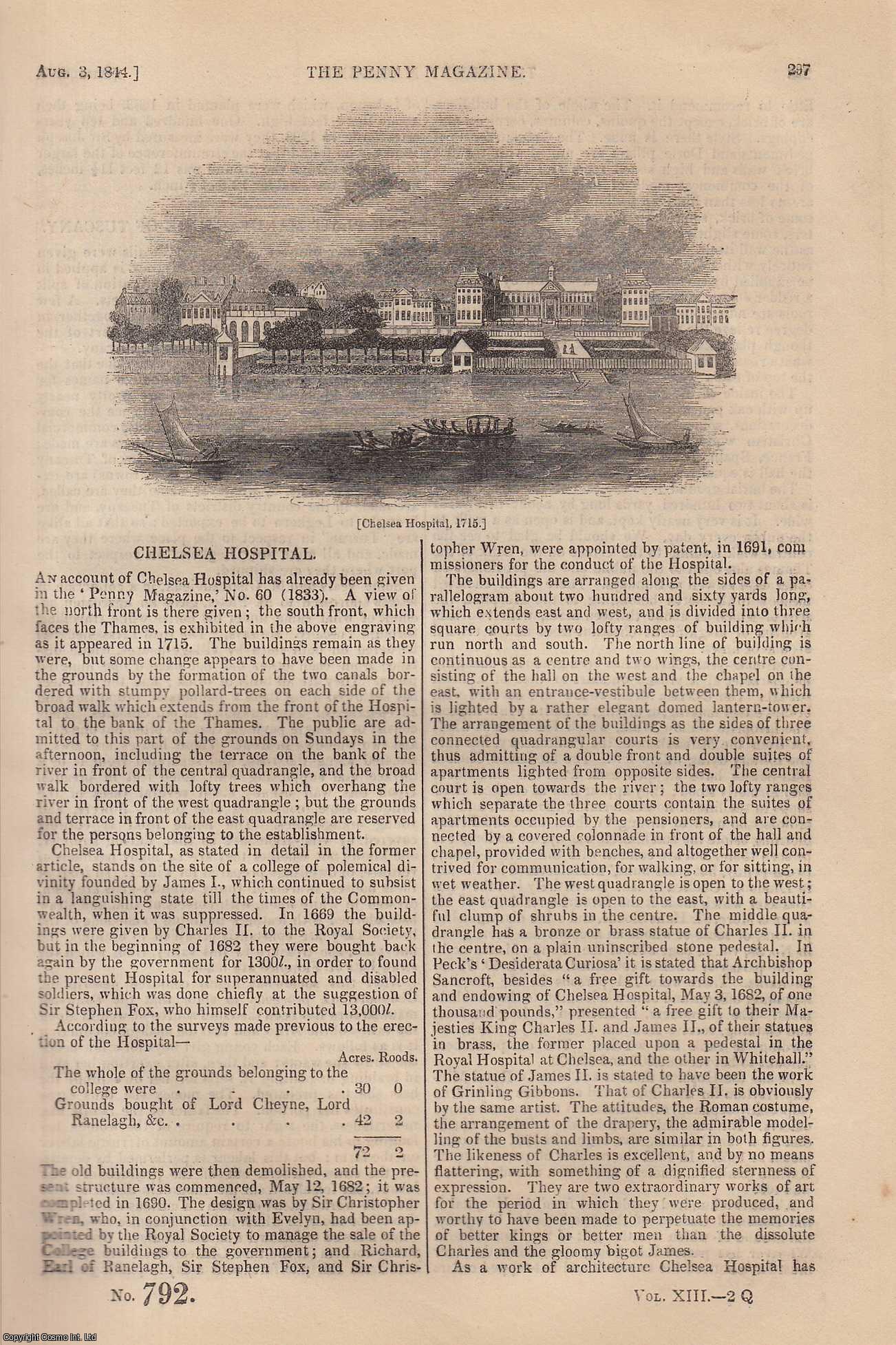 --- - Chelsea Hospital; The Plait Manufacture of Tuscany; The Englishwoman in Egypt, etc. Issue No. 792, 1844. A complete rare weekly issue of the Penny Magazine, 1844.