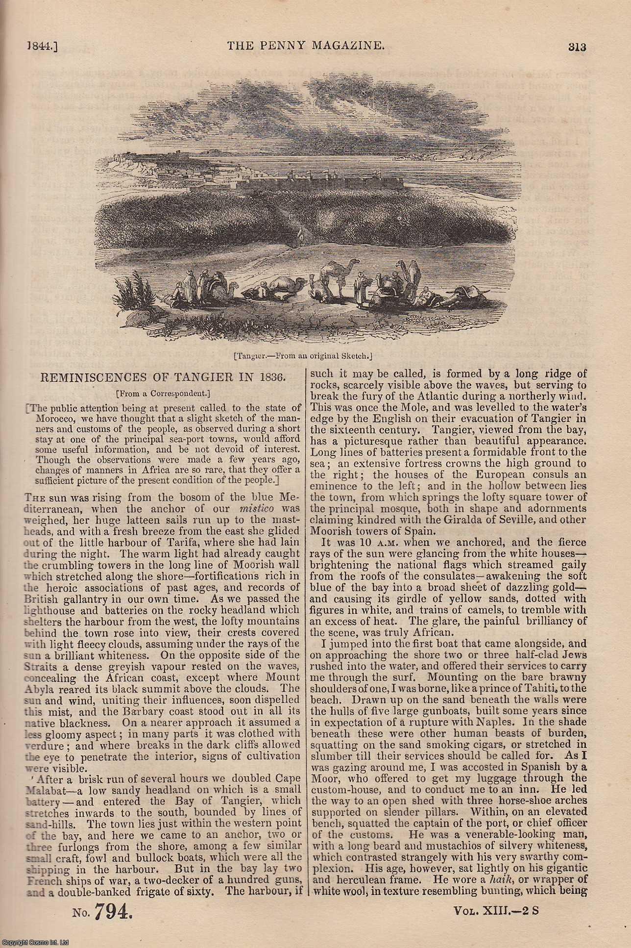 --- - Tangier (1) (city of Morocco) in 1836; The Adur, Arun, and Wey (3); George Psalmanazar (2) (Essayist), etc. Issue No. 794, 1844. A complete rare weekly issue of the Penny Magazine, 1844.