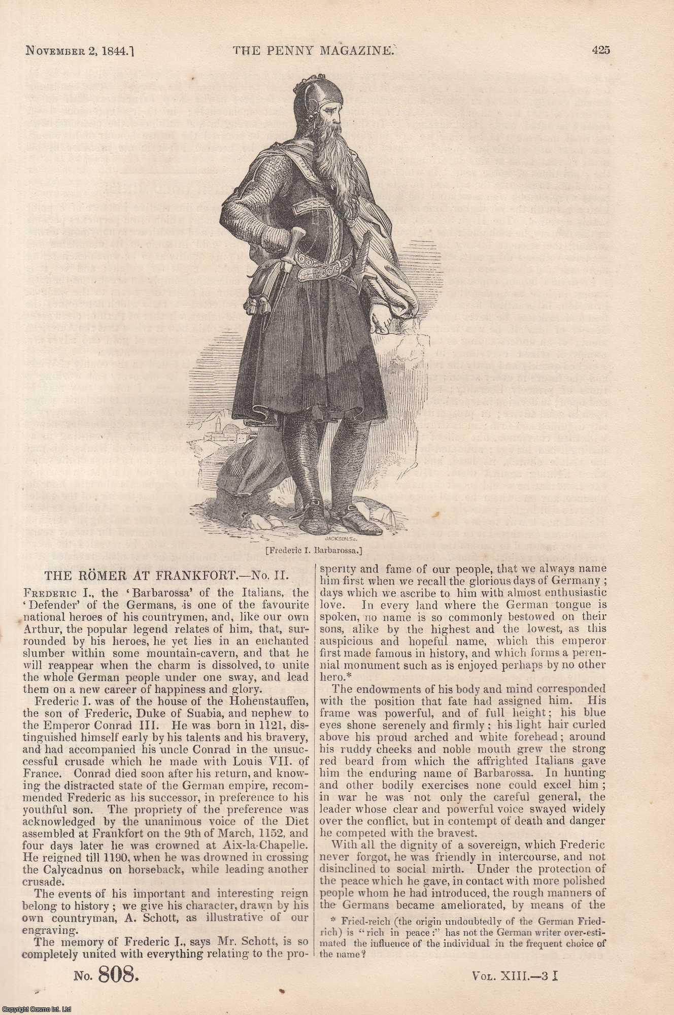 --- - The Romer (2) (ancient town-house), at Frankfort; Irish Gold-Mines; Hudibras (8) (a poem); The Wine-Districts of Portugal and Madeira, etc. Issue No. 808, 1844. A complete rare weekly issue of the Penny Magazine, 1844.