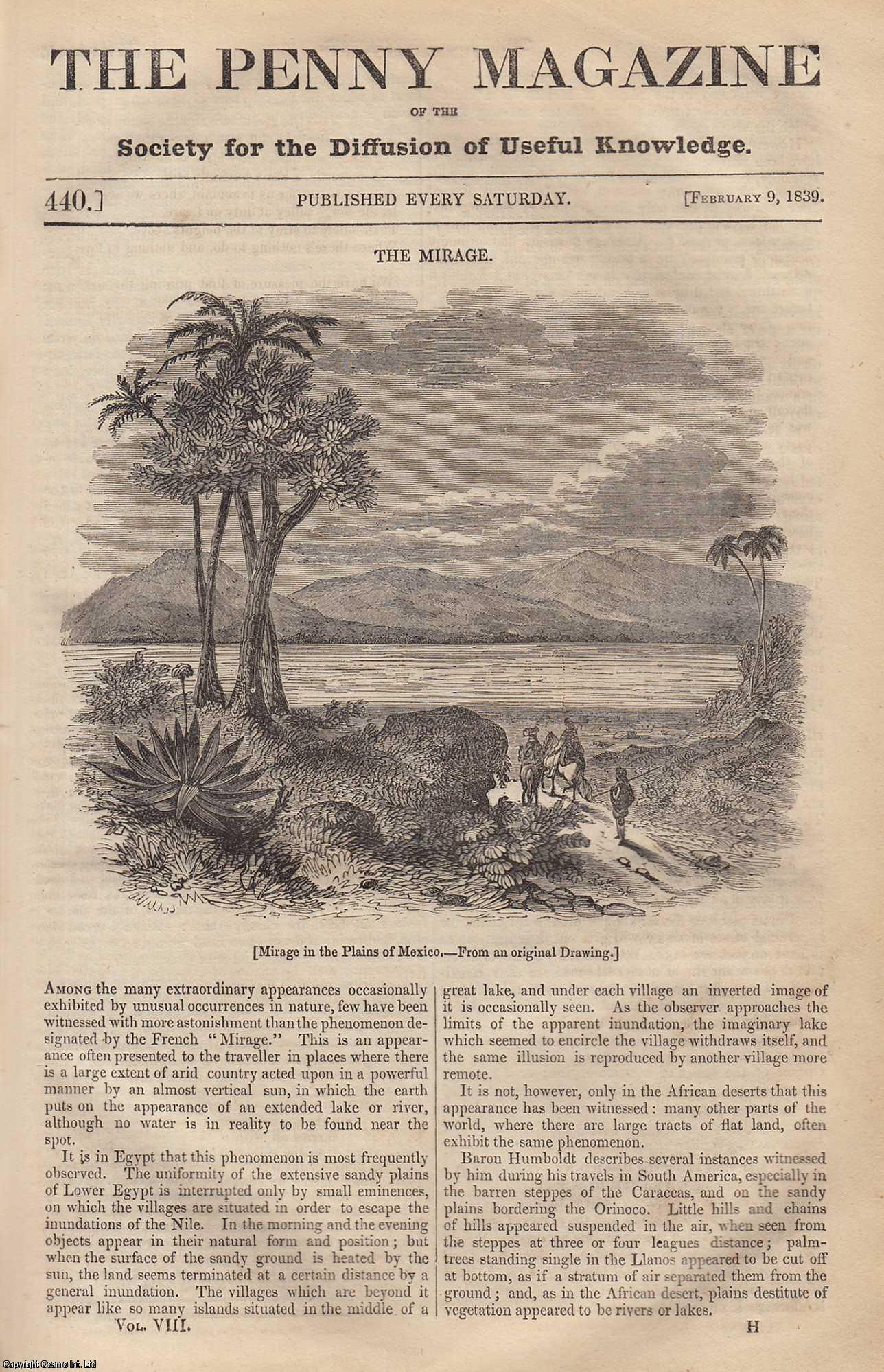 ---. - The Mirage; The Virginal, The Harpsichord, and The Piano-Forte (part 1); Progress of The Art of Illuminating Manuscripts (part 2), etc. Issue No. 440, 1839. A complete rare weekly issue of the Penny Magazine, 1839.