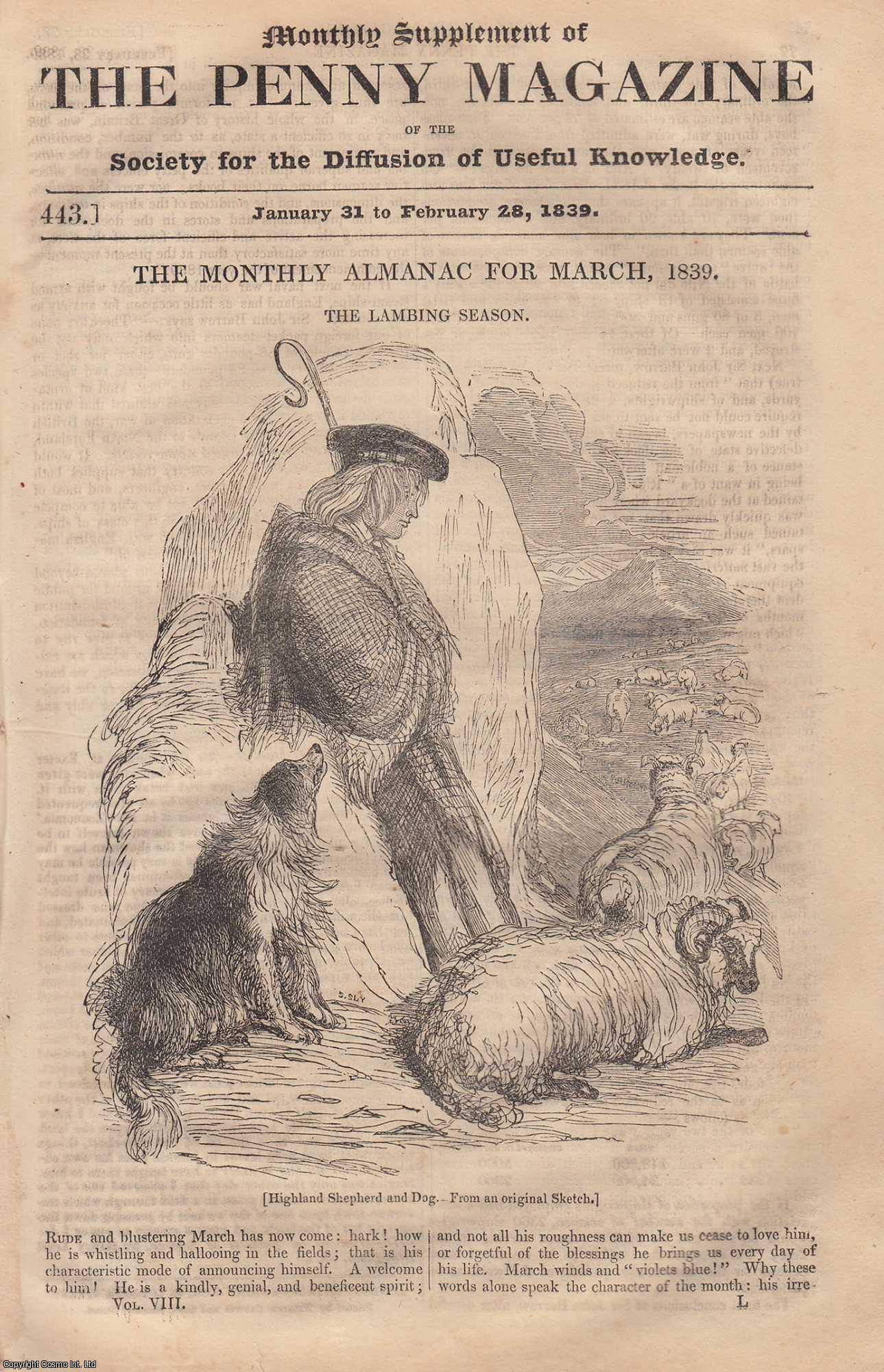 ---. - The Lambing Season; Queen Elizabeth, etc. Issue No. 443, 1839. A complete rare weekly issue of the Penny Magazine, 1839.