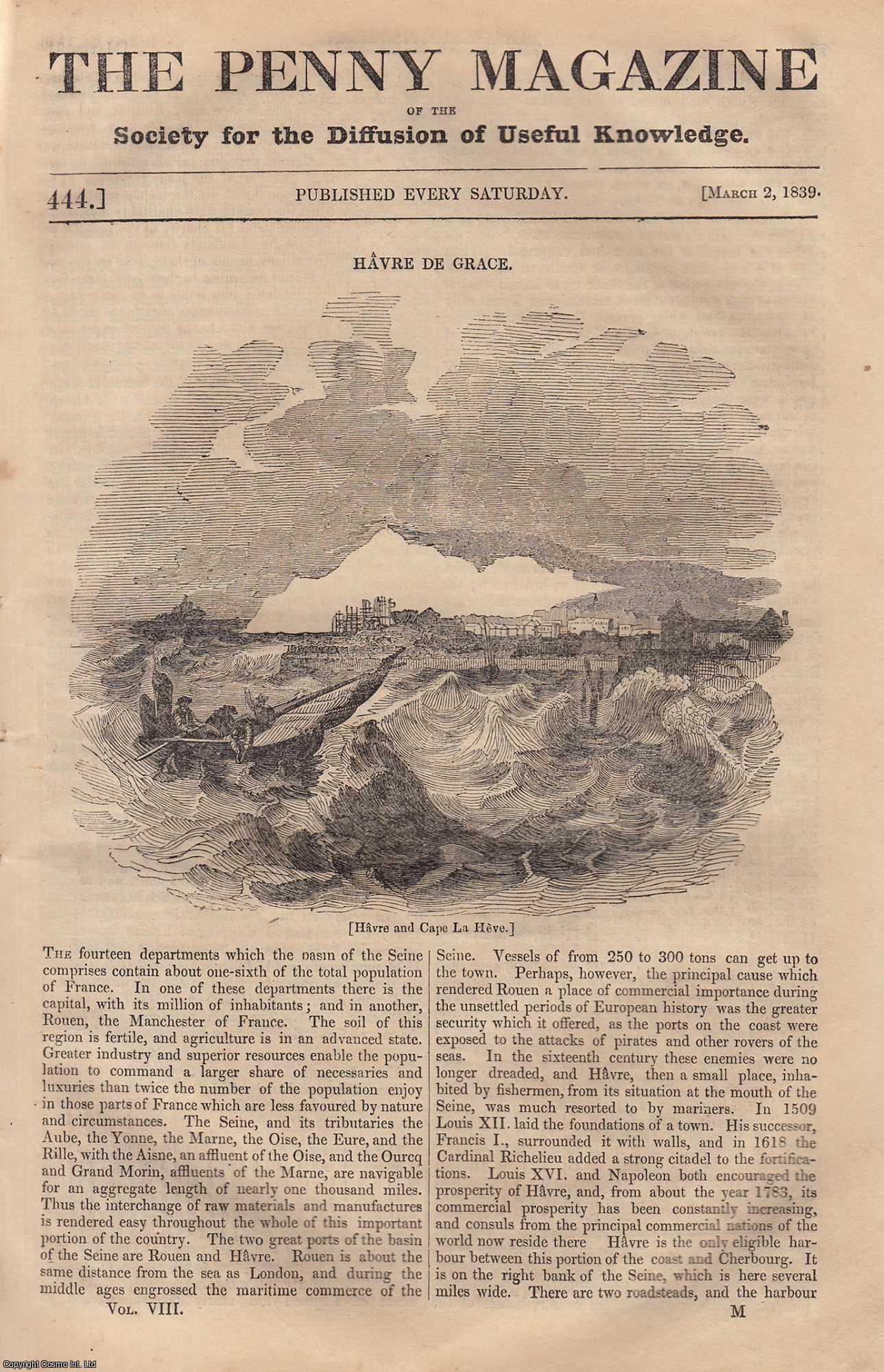 Penny Magazine - Havre De Grace; Plato (Athenian Philosopher); Submarine Navigation, etc. Issue No. 444, 1839. A complete original weekly issue of the Penny Magazine, 1839.