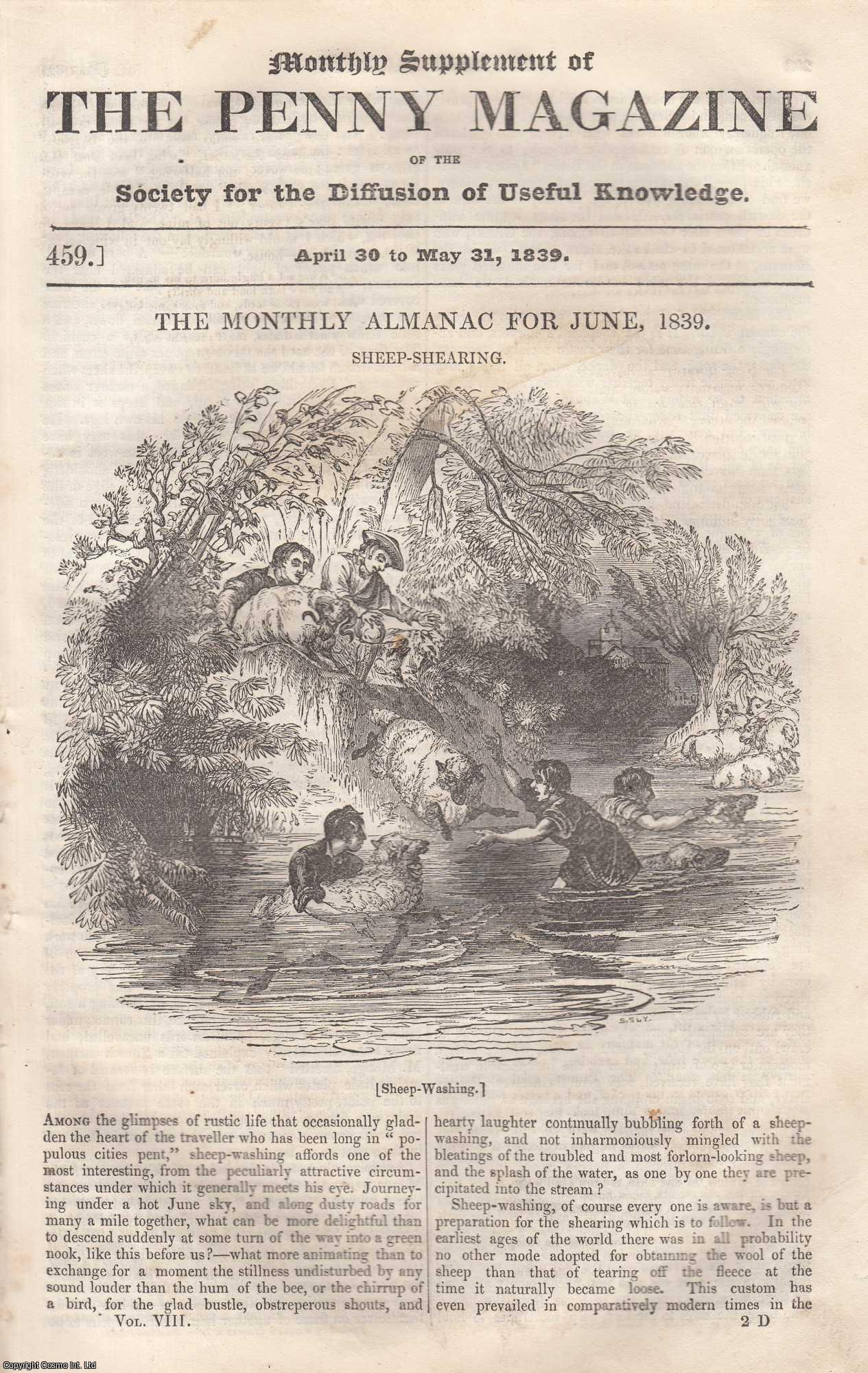 ---. - Sheep-Shearing; Collins (Bas-Relief, by Flaxman in Chichester Cathedral), etc. Issue No. 459, 1839. A complete rare weekly issue of the Penny Magazine, 1839.