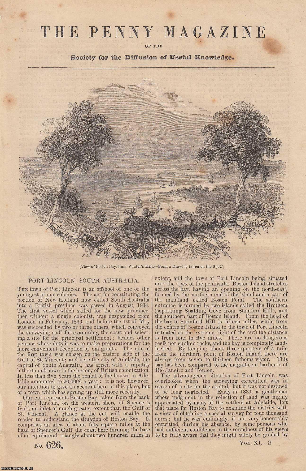 ---. - Port Lincoln, South Australia; Holland House, Kensington; The Linen and Cotton Manufactures of Appenzell; The Kahau (Semnopithecus Larvatus), etc. Issue No. 626, 1842. A complete rare weekly issue of the Penny Magazine, 1842.