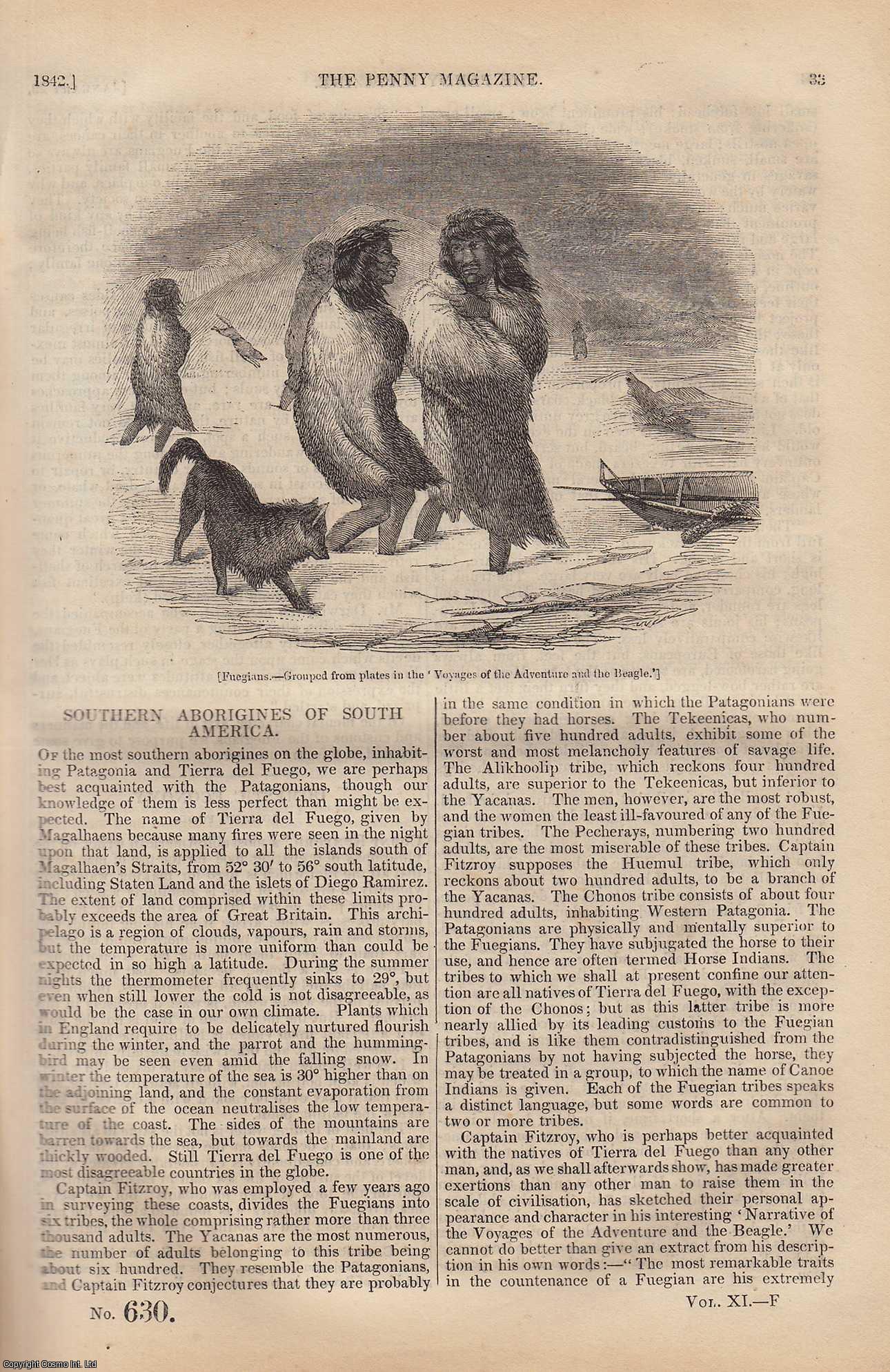 ---. - Southern Aborigines of South America (part 1); The Eel (fish); Boiling Food (domestic economy), etc. Issue No. 630, 1842. A complete rare weekly issue of the Penny Magazine, 1842.