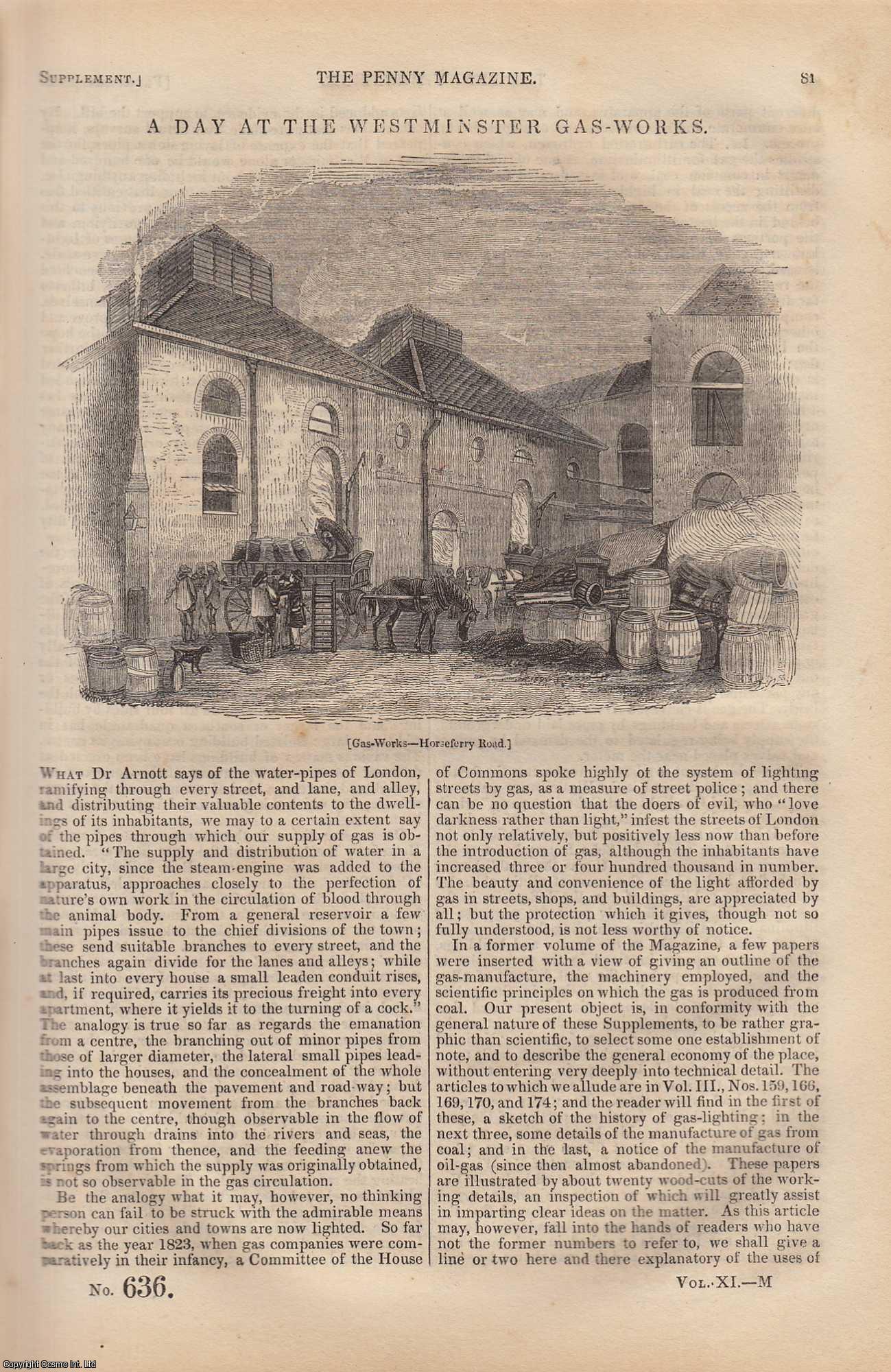 ---. - A Dat at The Westminster Gas-Works. Issue No. 636, 1842. A complete rare weekly issue of the Penny Magazine, 1842.