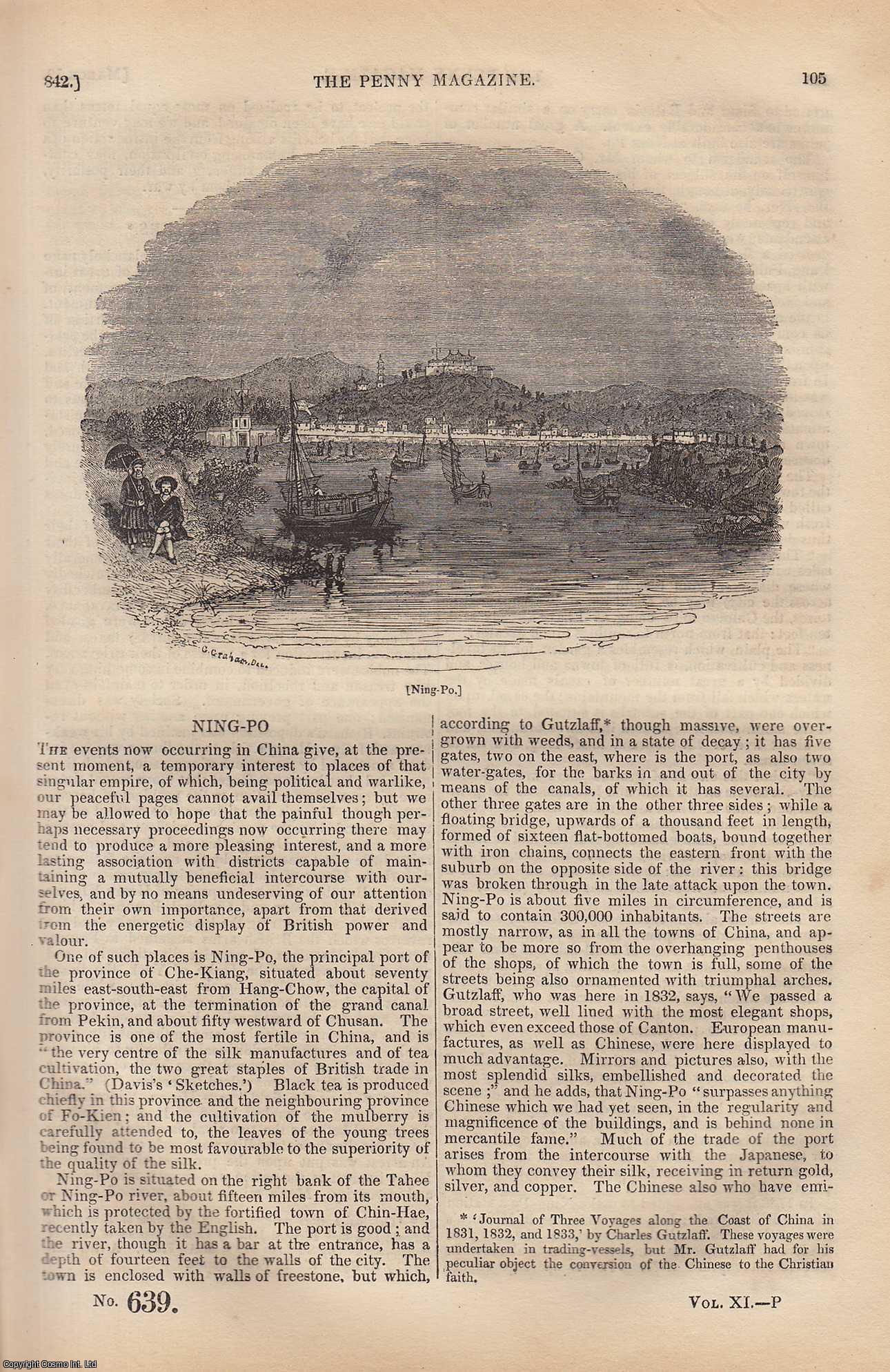 ---. - Ning-Po (city in China); The Pillory (Halles, Paris); Windsor as it Was (part 1), etc. Issue No. 639, 1842. A complete rare weekly issue of the Penny Magazine, 1842.