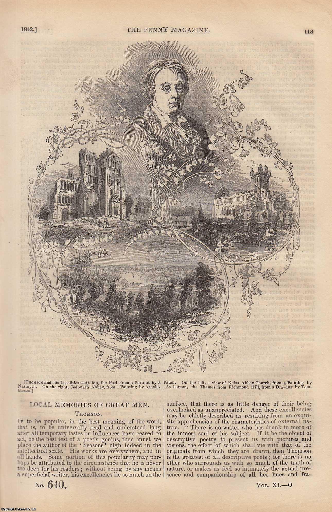 ---. - James Thomson (poet); Modern Brigands (part 1) (Pinelli); Windsor as it Was (concl), etc. Issue No. 640, 1842. A complete rare weekly issue of the Penny Magazine, 1842.