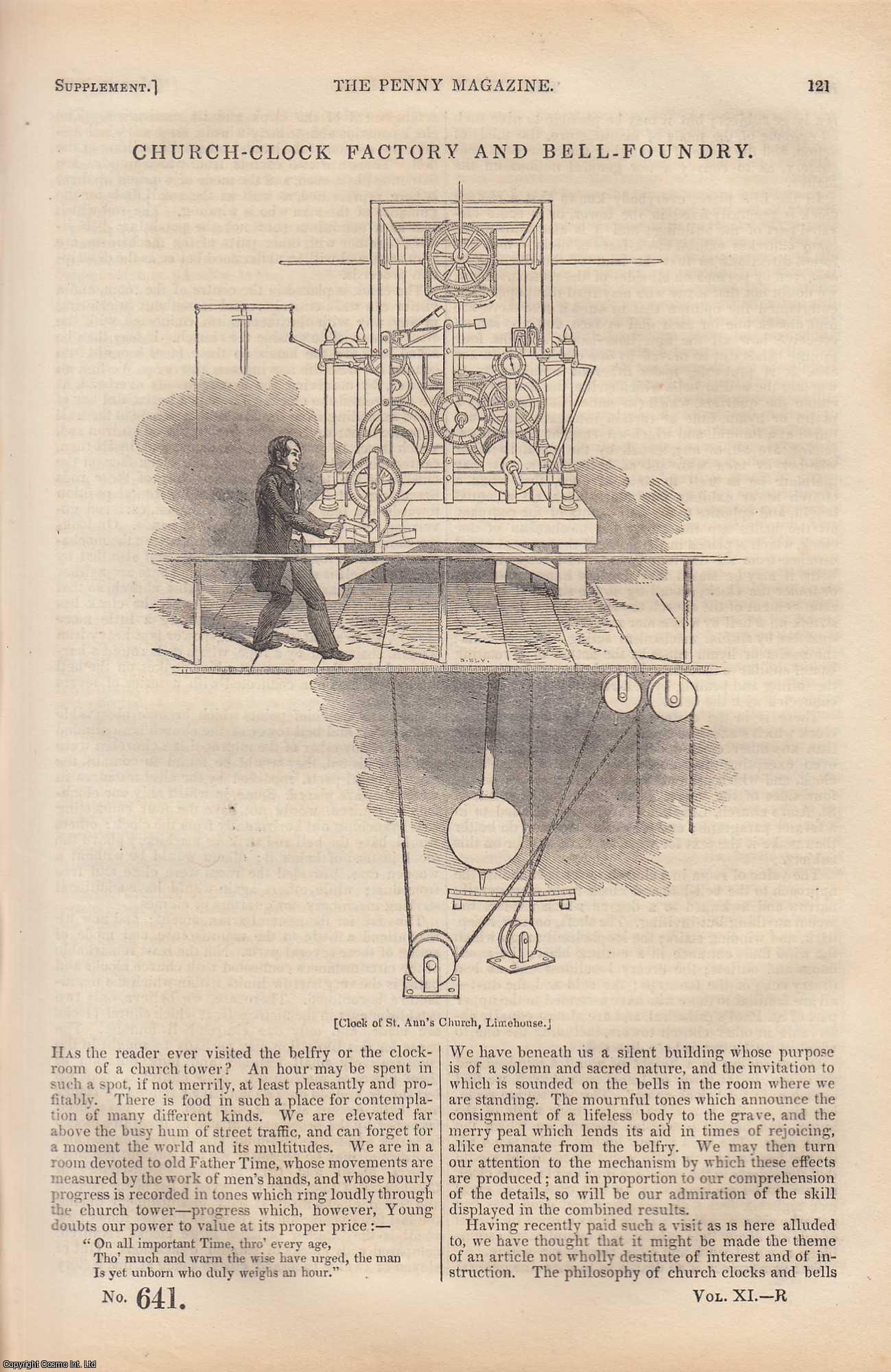 ---. - Church-Clock Factory and Bell-Foundry (London). Issue No. 641, 1842. A complete rare weekly issue of the Penny Magazine, 1842.